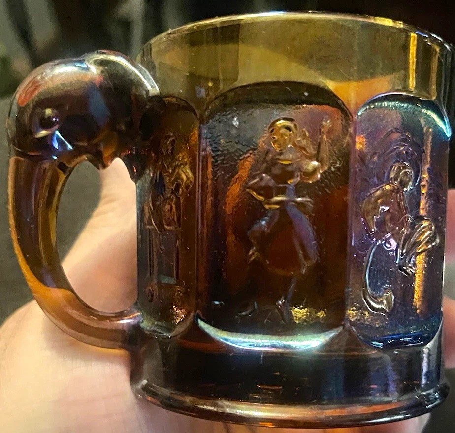Vintage Imperial Carnival Glass Nixon/Agnew Elephant Handled Glass Mug Vintage Imperial Carnival Glass Nixon/Agnew Elephant Handled Glass Mug