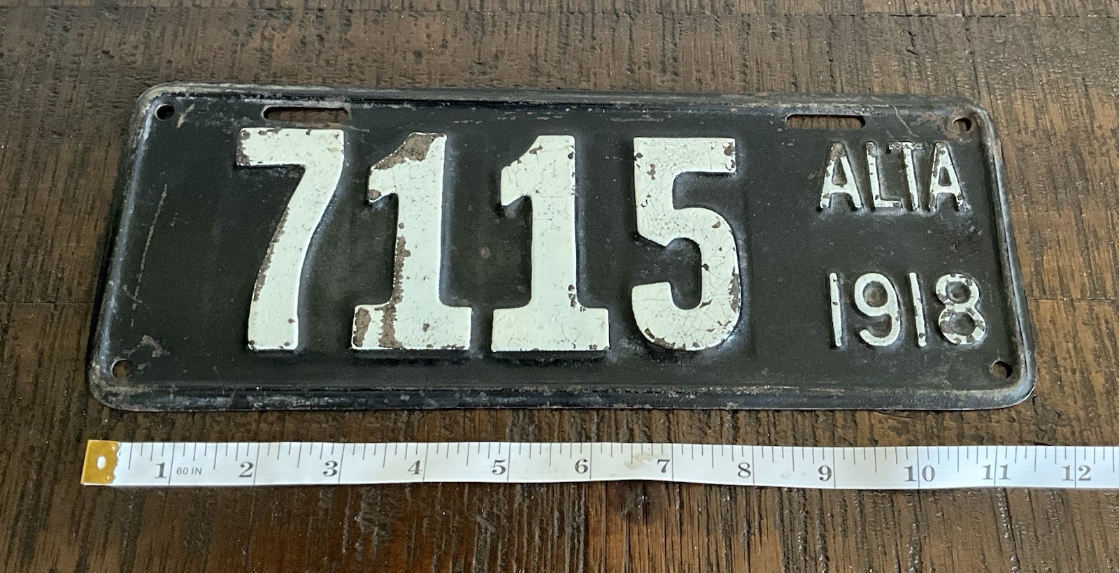 Antique 1918 Alberta License Plate Low Number #7115