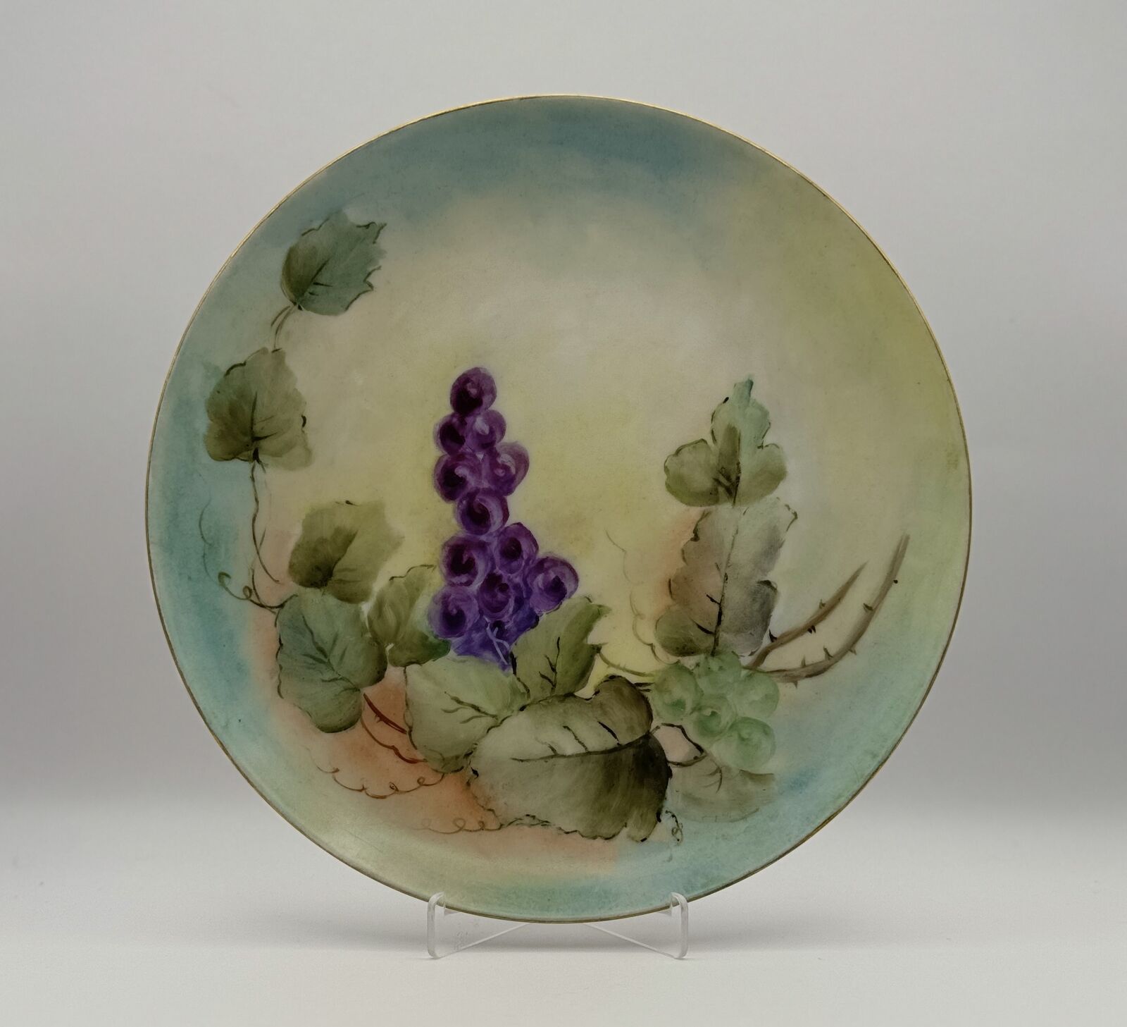 Limoges France Hand-Painted Plate with Grapes Design