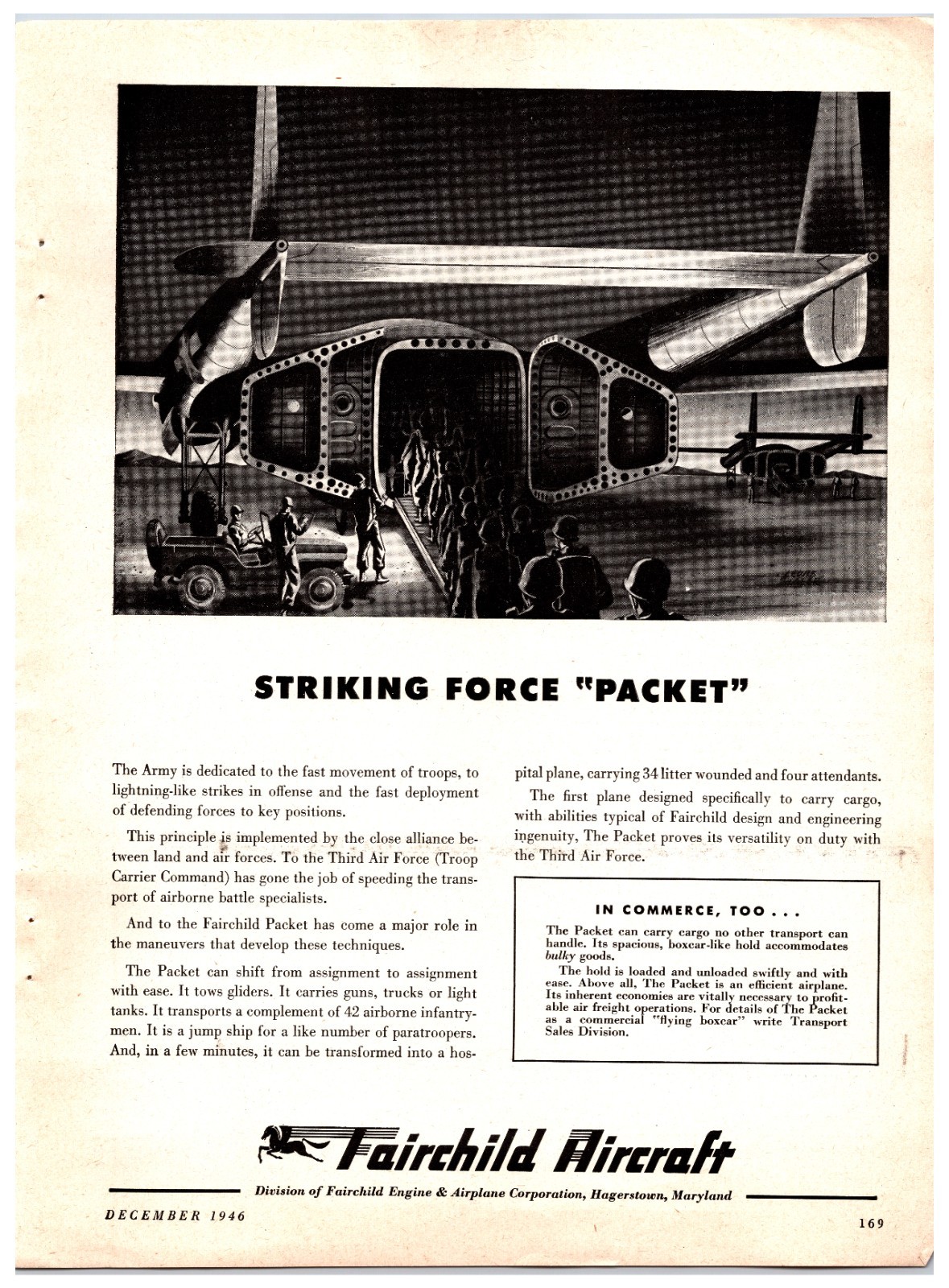 Original 1946 Army Cargo Plane Fairchild Aircraft Inc Print Ad (8in x 11in)