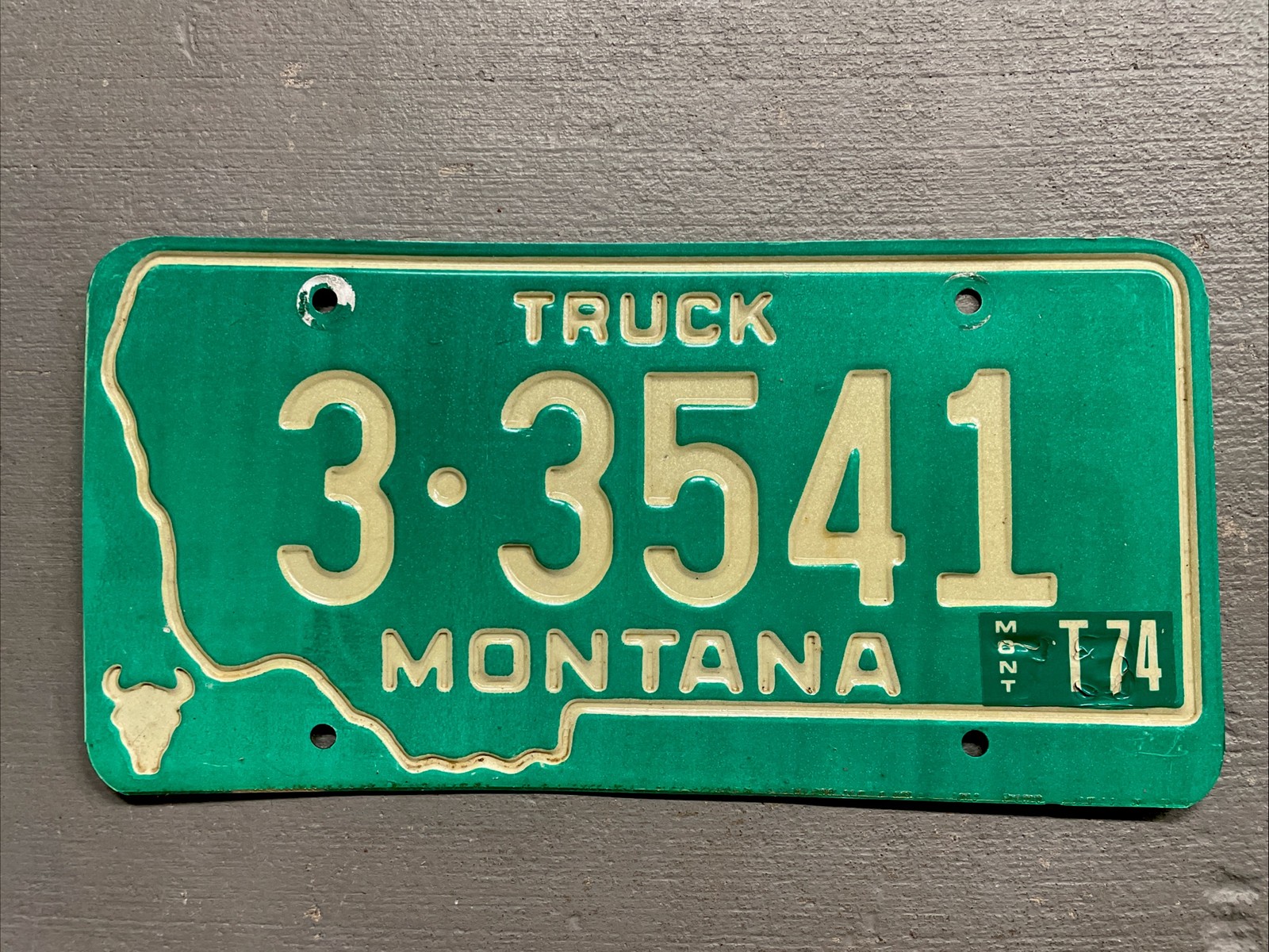 VINTAGE 1973 MONTANA LICENSE GREEN /WHITE 3-3541  1974 STICKER TRUCK COOL🤠