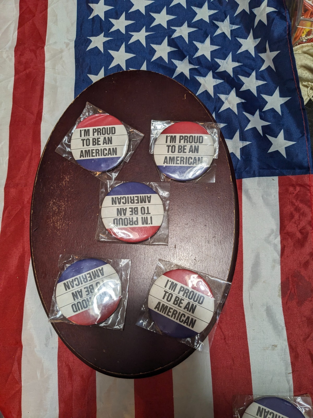 Vintage 5 Patriotic USA Button Pins Happy Birthday America Proud To Be American