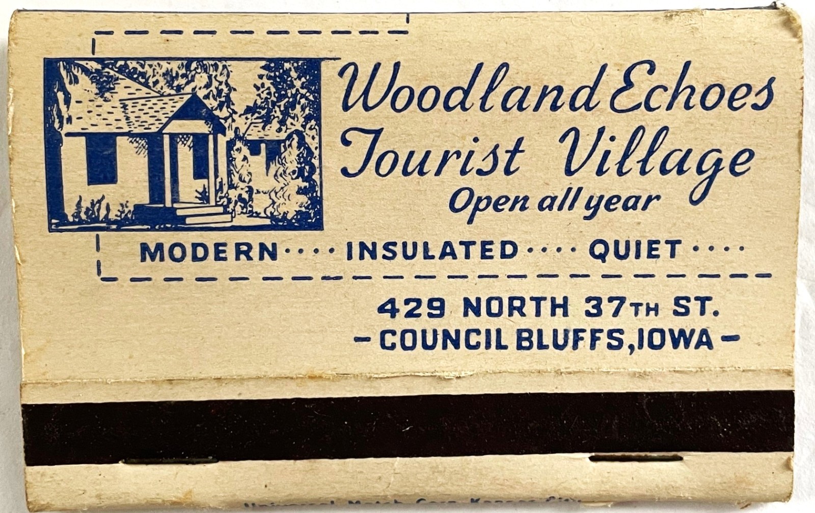 Vintage Woodland Echoes Tourist Village Council Bluff IA Wide Matchbook