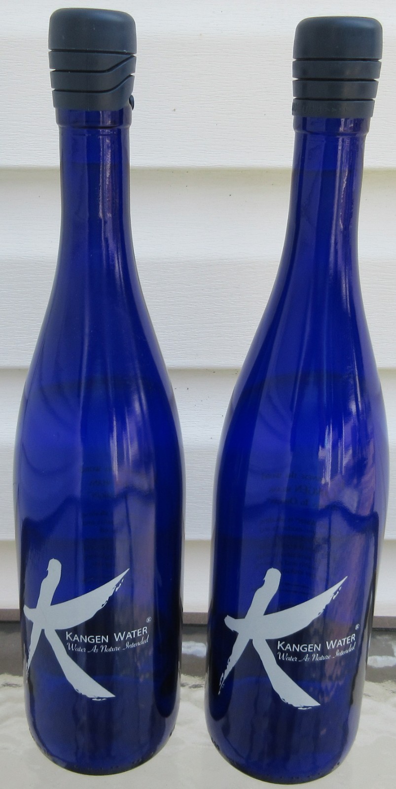 Lot 2 Kangen Cobalt Blue Glass Water Bottle & Cap Japanese \ Lot 2 Kangen Cobalt Blue Glass Water Bottle & Cap Japanese \