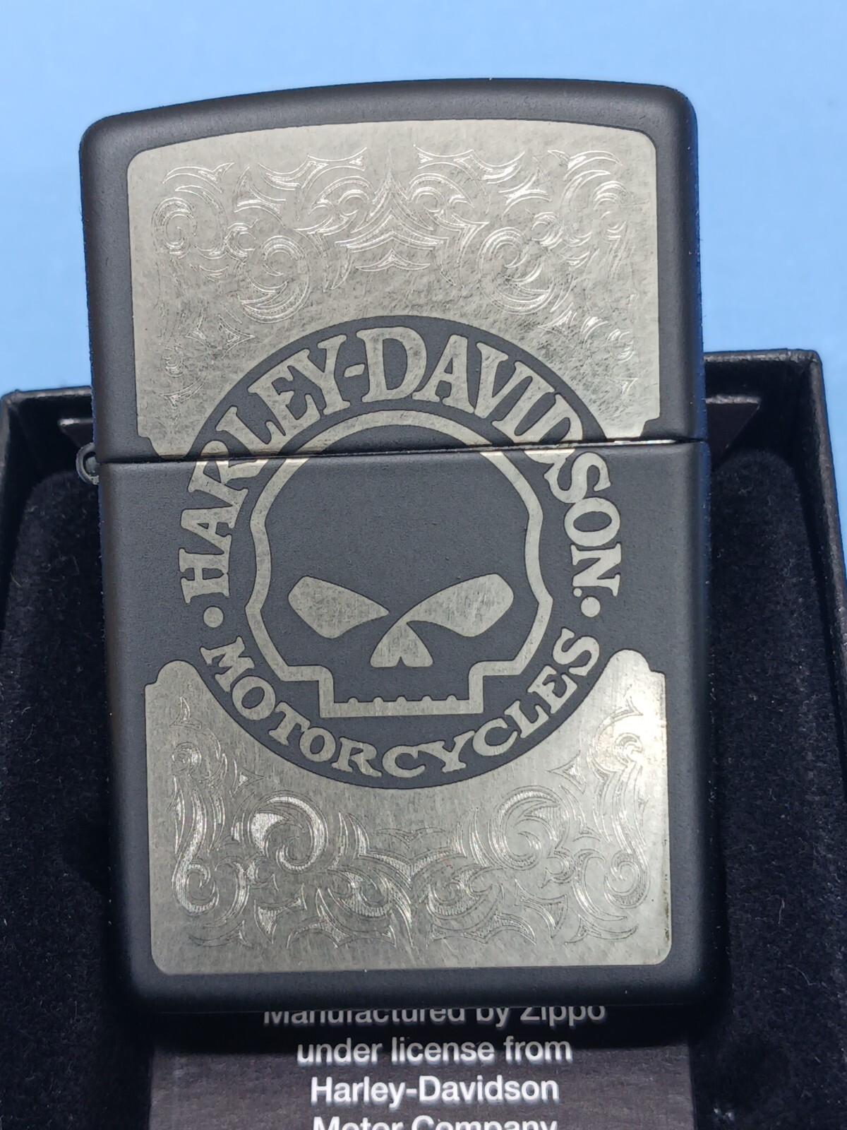 Zippo Laser-Etched Harley Davidson Skull Black Matte 29291