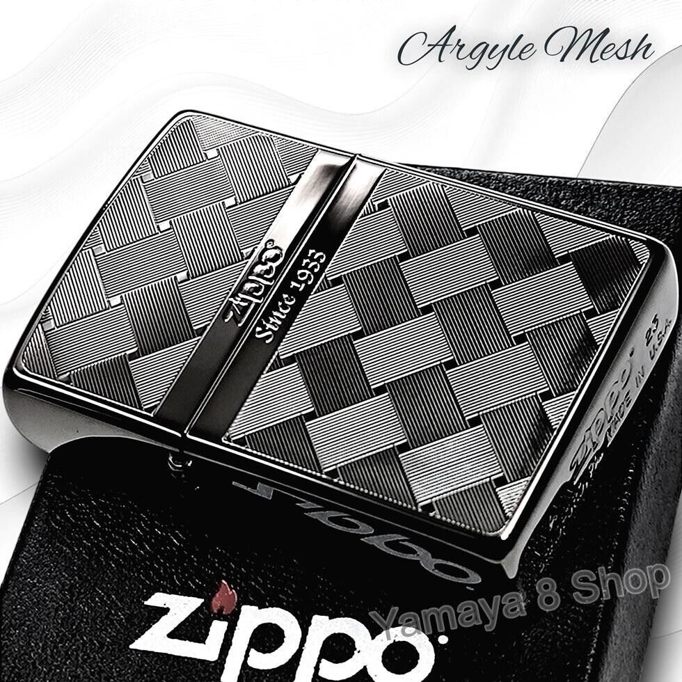 Zippo Oil Lighter Argyle Mesh Black Double Sided Regular Case Japan