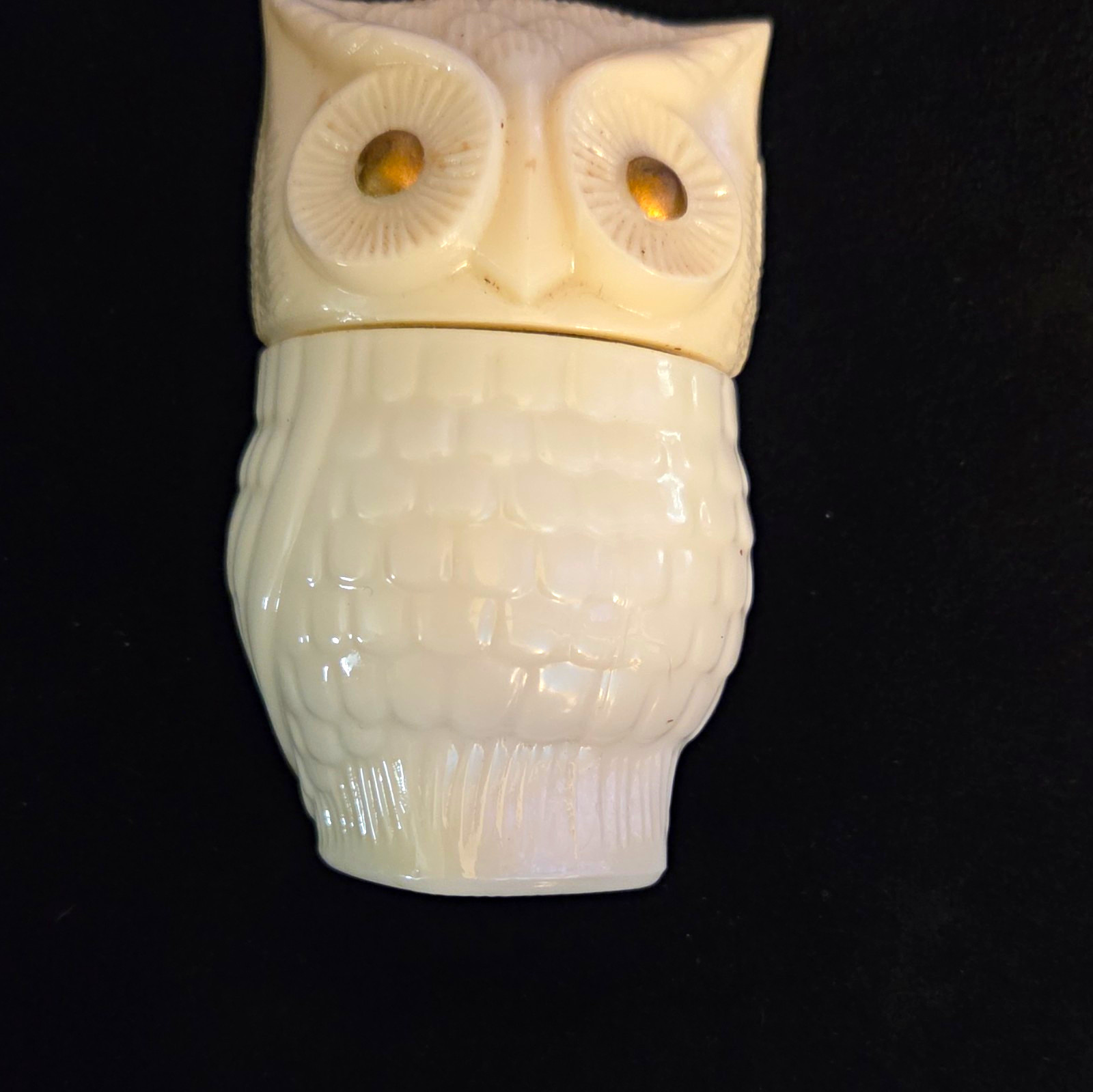 Vintage Avon White Milk Glass Owl Figural Bottle Solid Perfume Cream Sachet Jar
