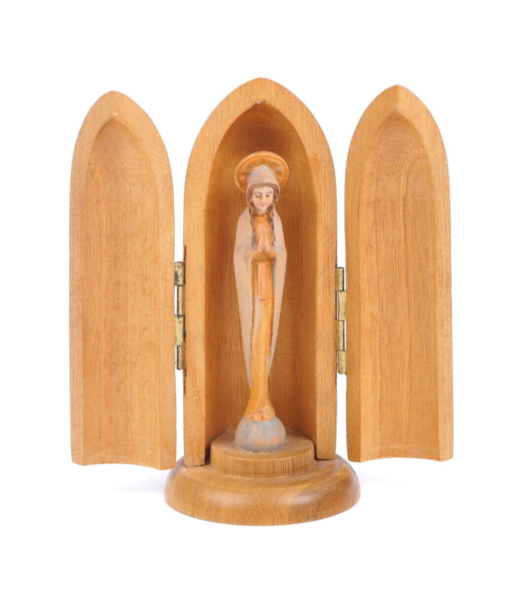 Vtg Anri Miniature Italian Handmade Wood Virgin Mary Madonna Travel Statue 3.75\