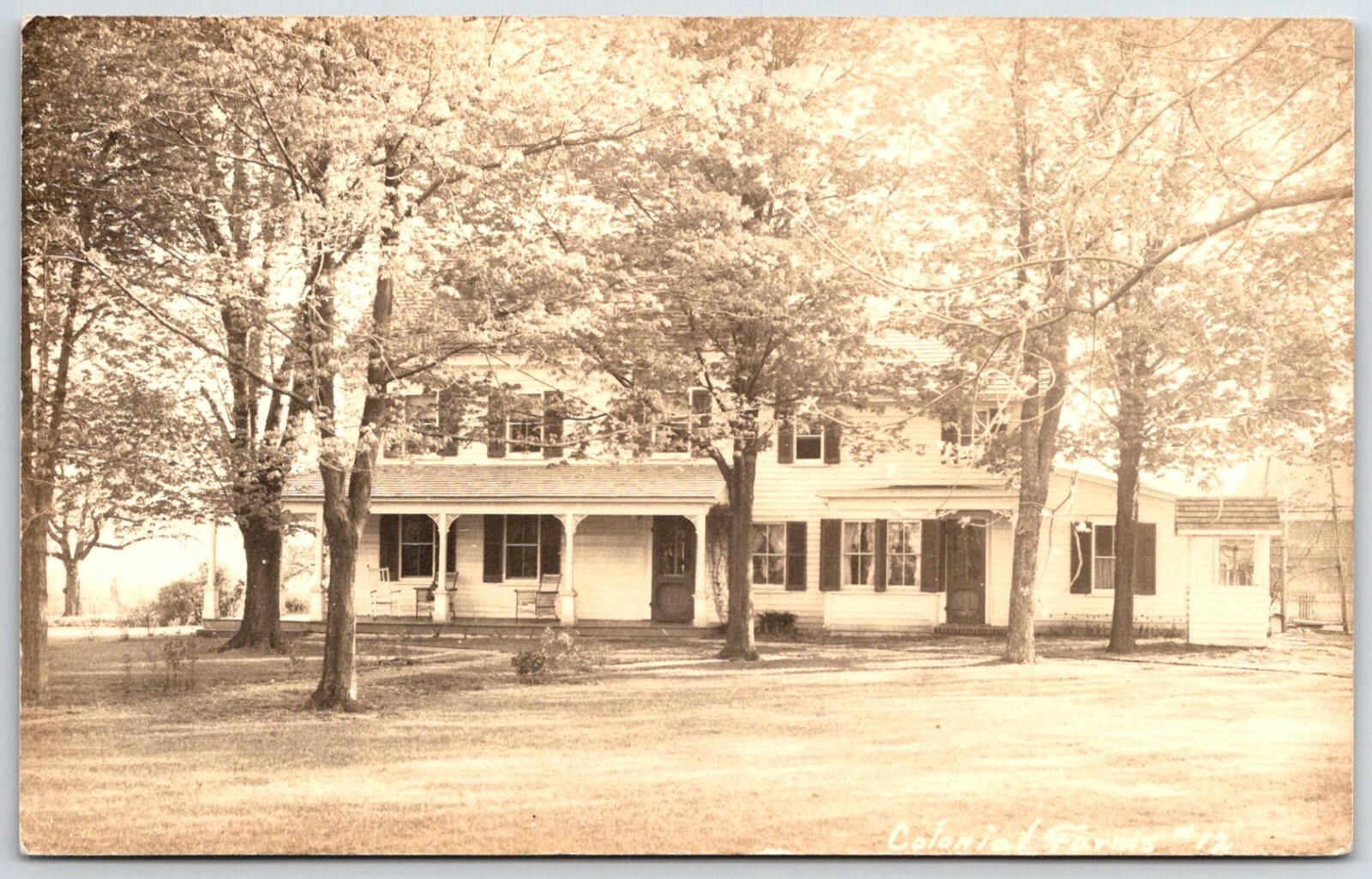 RPPC Colonial Farm House Home in trees real photo postcard