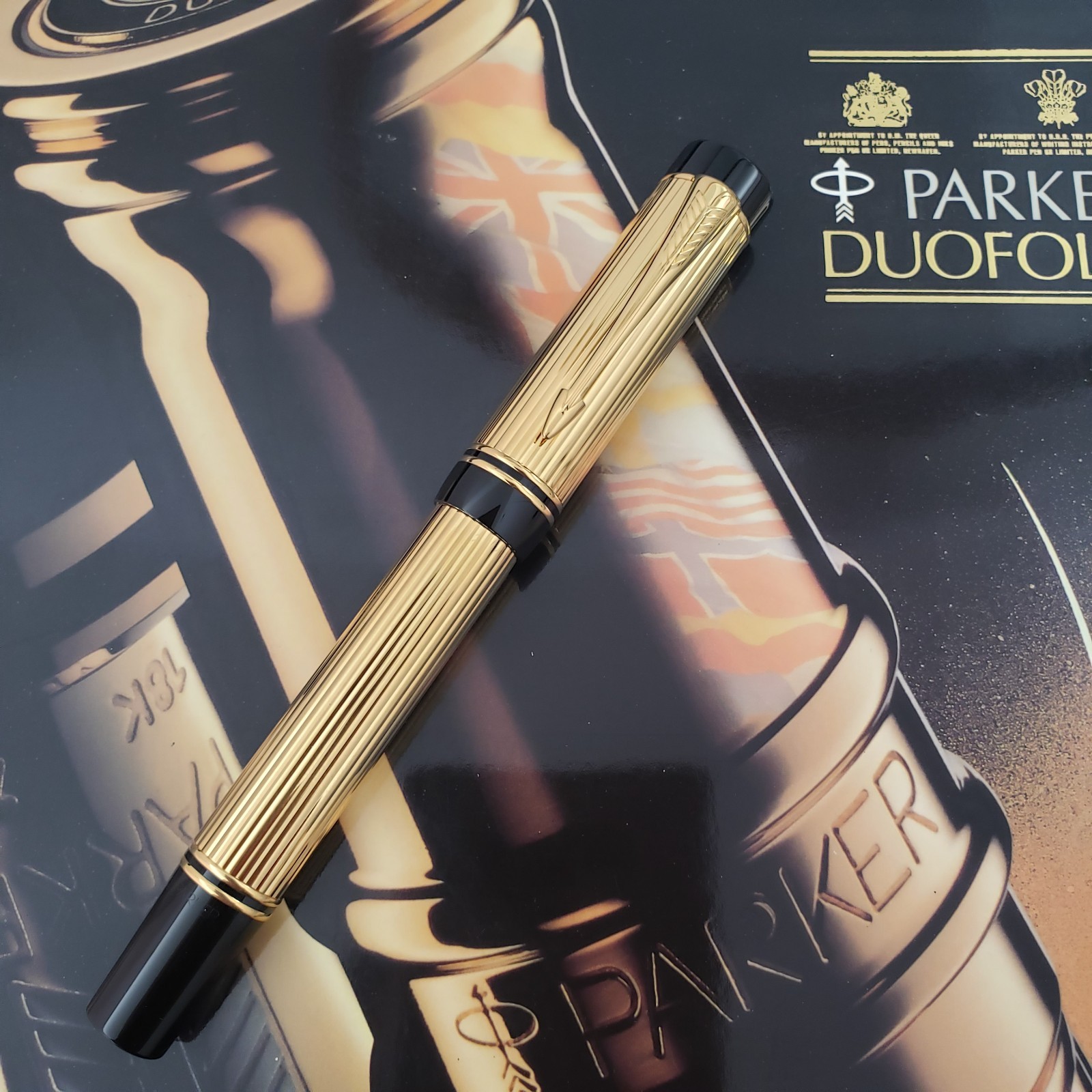 1990s Parker Duofold Centennial Fountain Pen 18k Gold M Nib 23k Gold Pl G2U 1990s Parker Duofold Centennial Fountain Pen 18k Gold M Nib 23k Gold Pl G2U