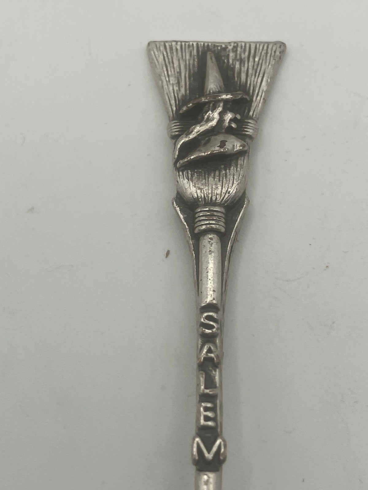 Salem Massachusetts 1692 Pewter Souvenir Spoon Witch Broom 3 3/8\