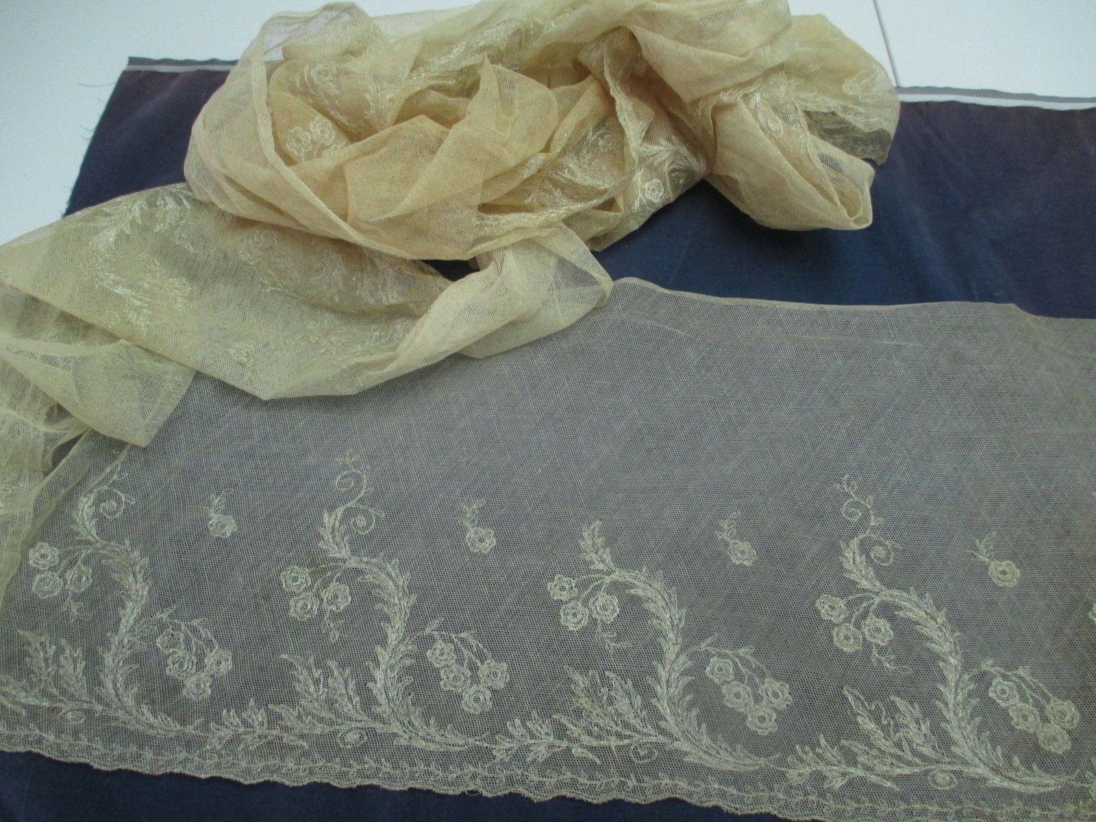 Antique Victorian Embroidered net flounce Antique Victorian Embroidered net flounce