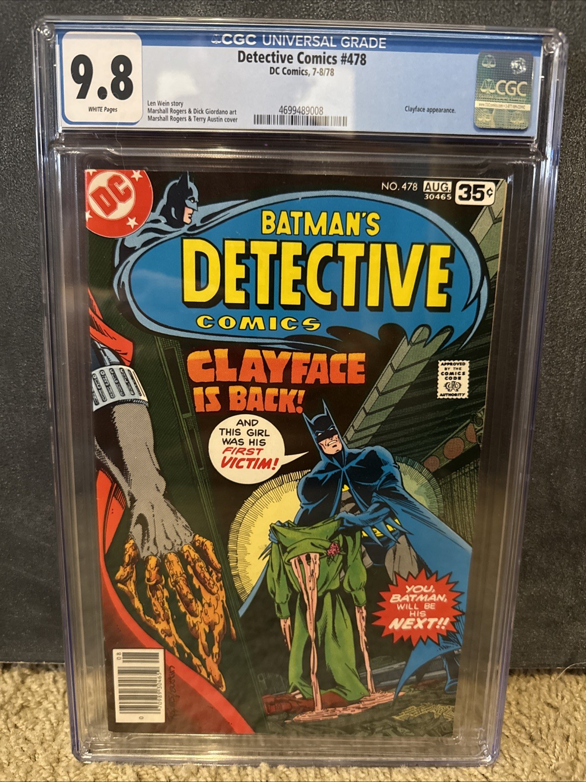 Detective Comics #478 (1978, DC) CGC 9.8 White; Marshall Rogers Clayface Classic