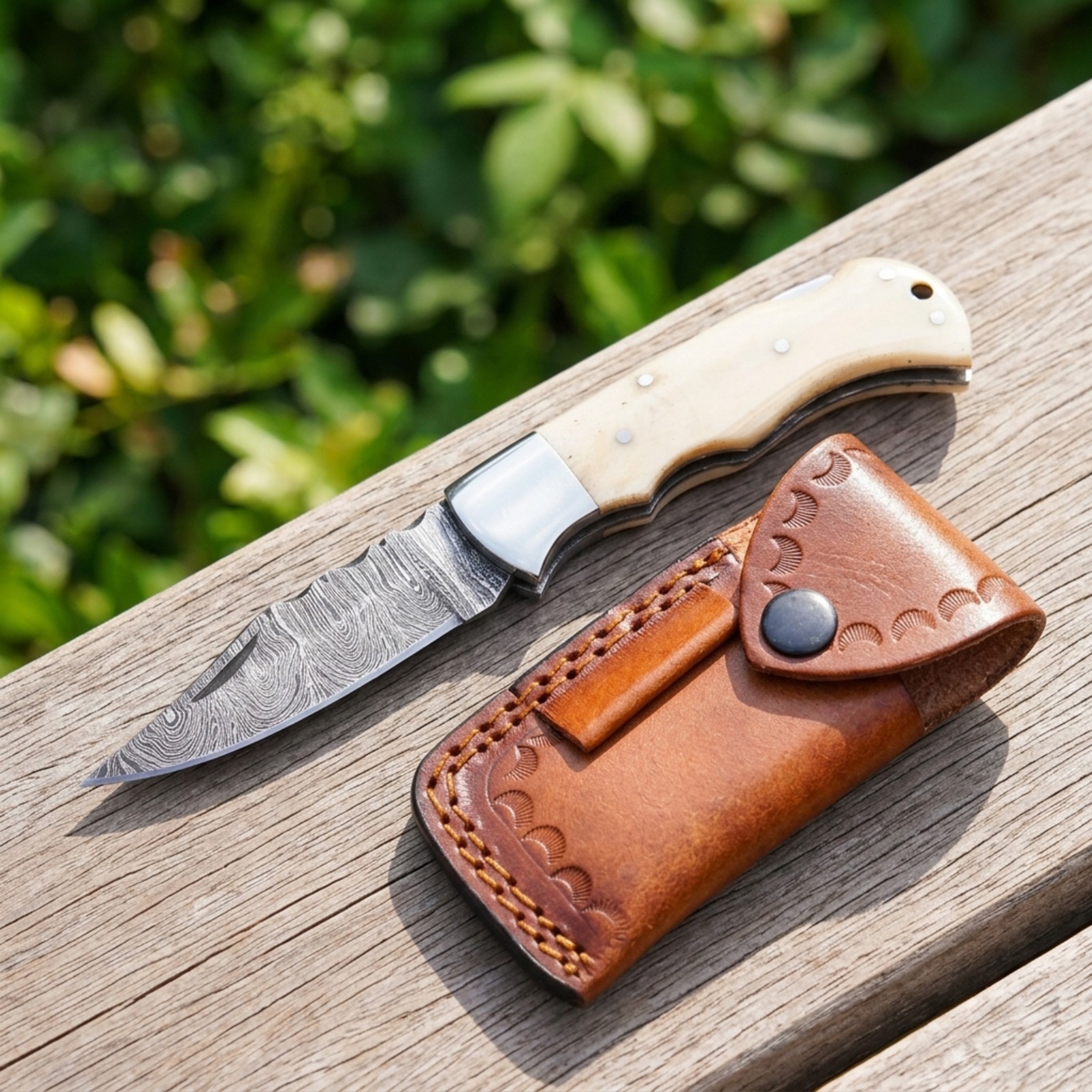 Custom Handmade Damascus Steel Folding Knife 6.5” – EDC Pocket Knife for Camping