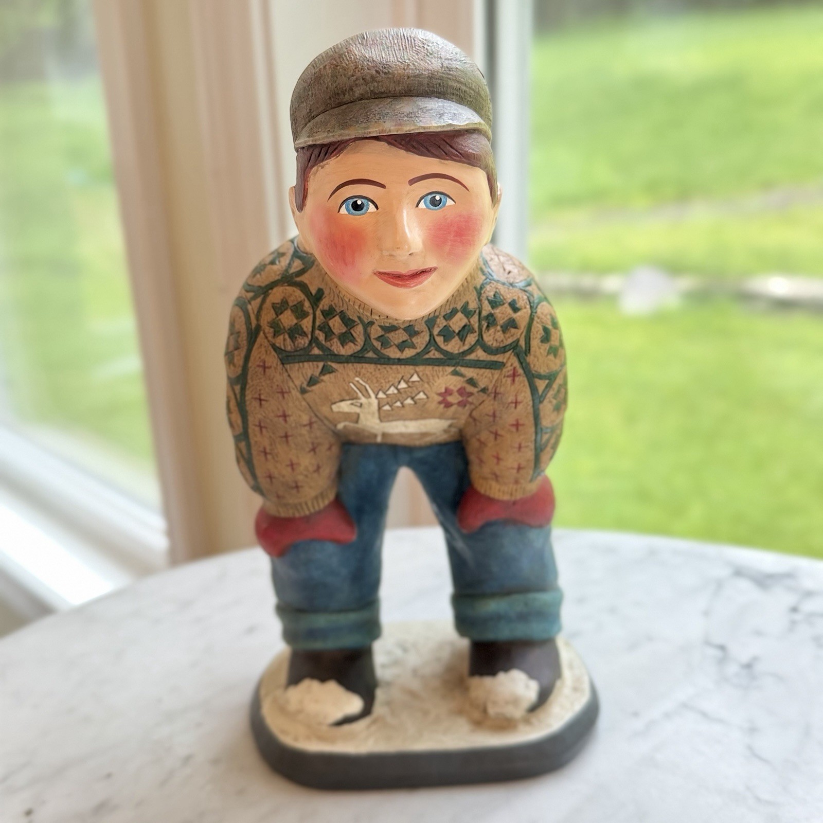 VTG 90s Department 56 Leo Smith Boy Playing Our Town Snowman Collection Folk Art