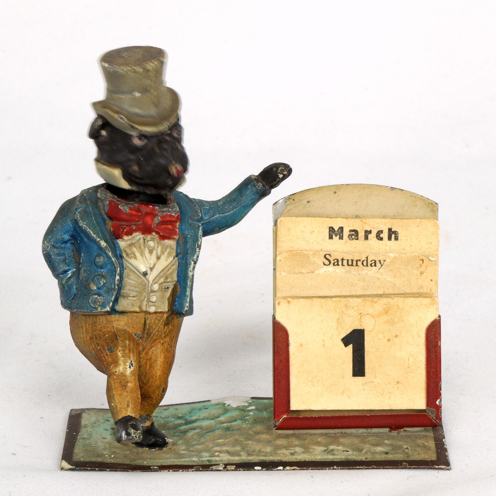 Vienna Cold-Painted Nodding Head Perpetual Calendar Pug Circa 1900