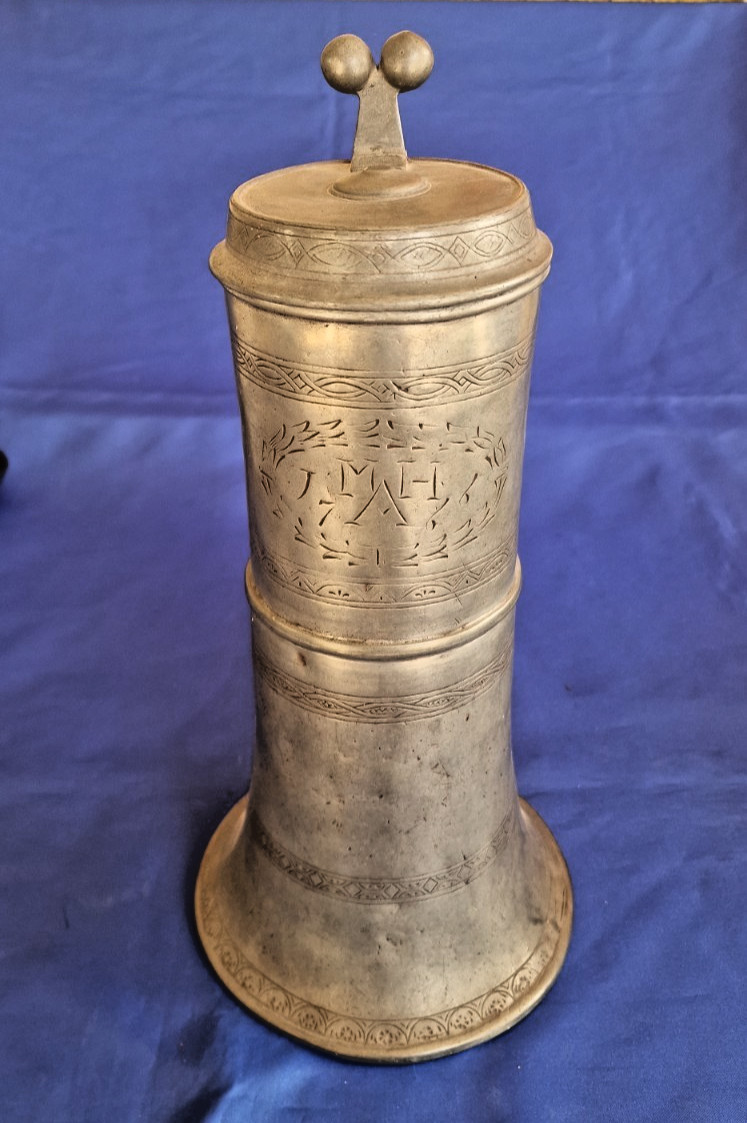1766-Antique Engraving Beer Pewter Tankard-Antique Large Pewter Mug-Oversize