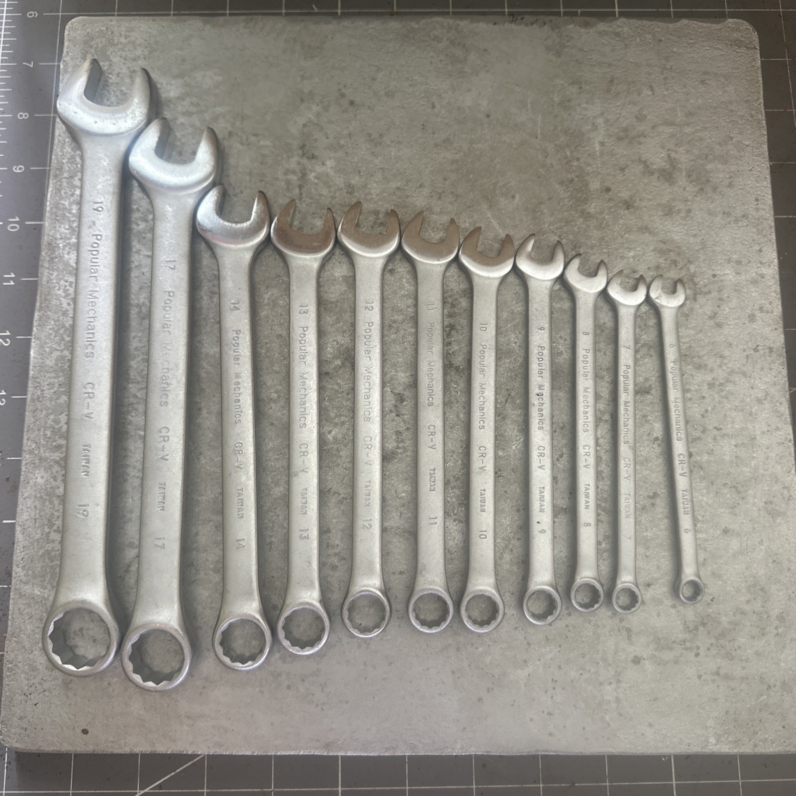 Vintage POPULAR MECHANICS Metric 11pc Combination Wrench Set 12pt. Satin Taiwan