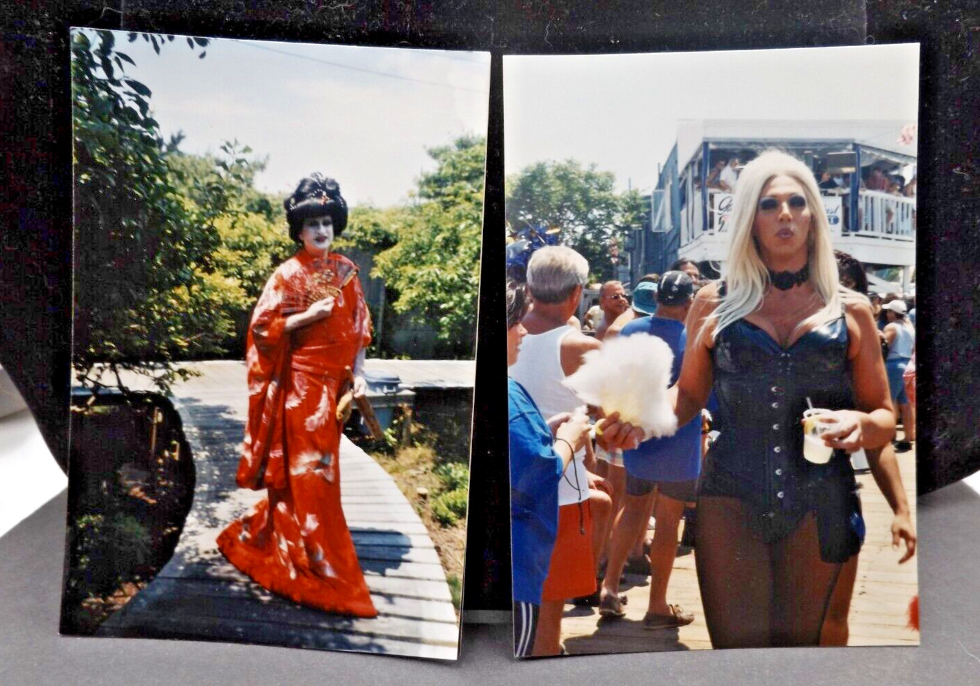 2 Cir 80s Crossdresser Men in Dress Drag Parade Vintage Snapshot Photo Gay Int
