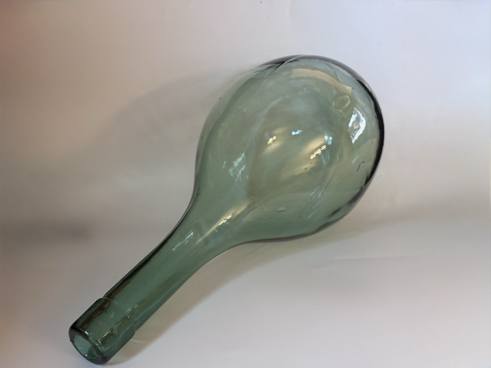 Rare Hand Blown Antique Green Bottle w/ Rounded Bottom ~ Unique Bubble Markings
