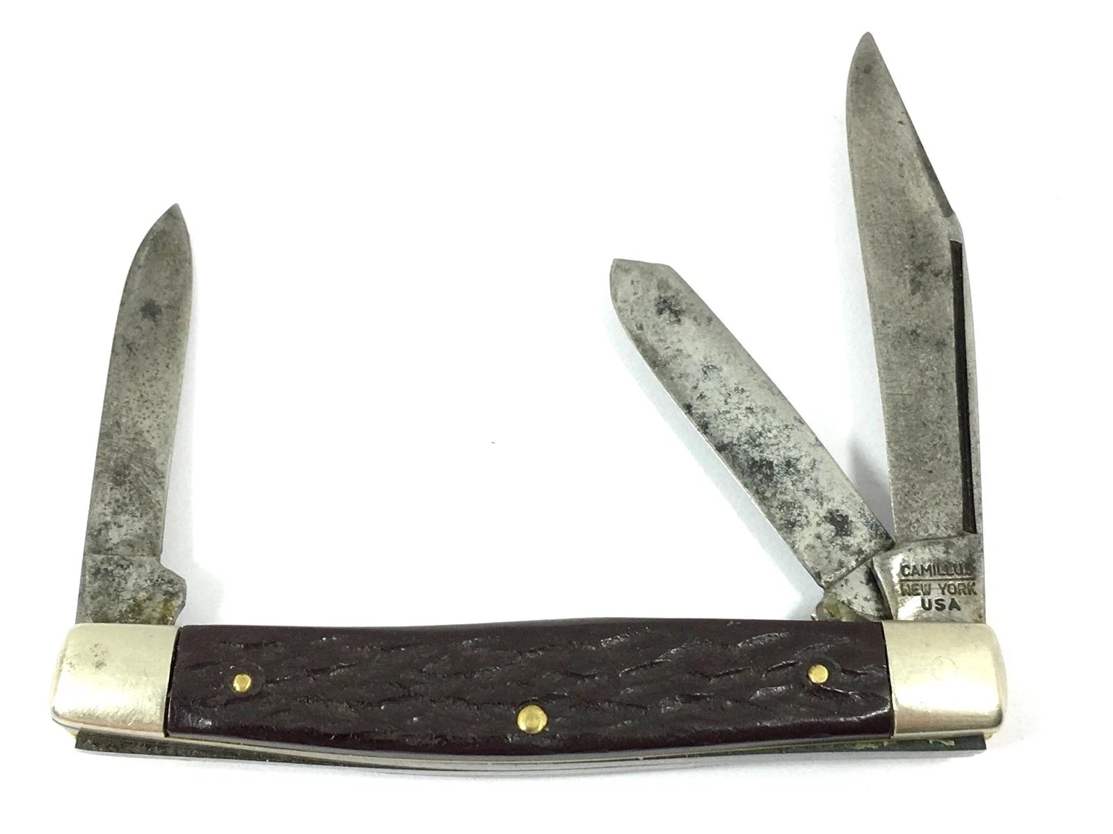 1960-1979 Camillus Stockman Pocket Knife 76 New York USA 3 Blades Vintage