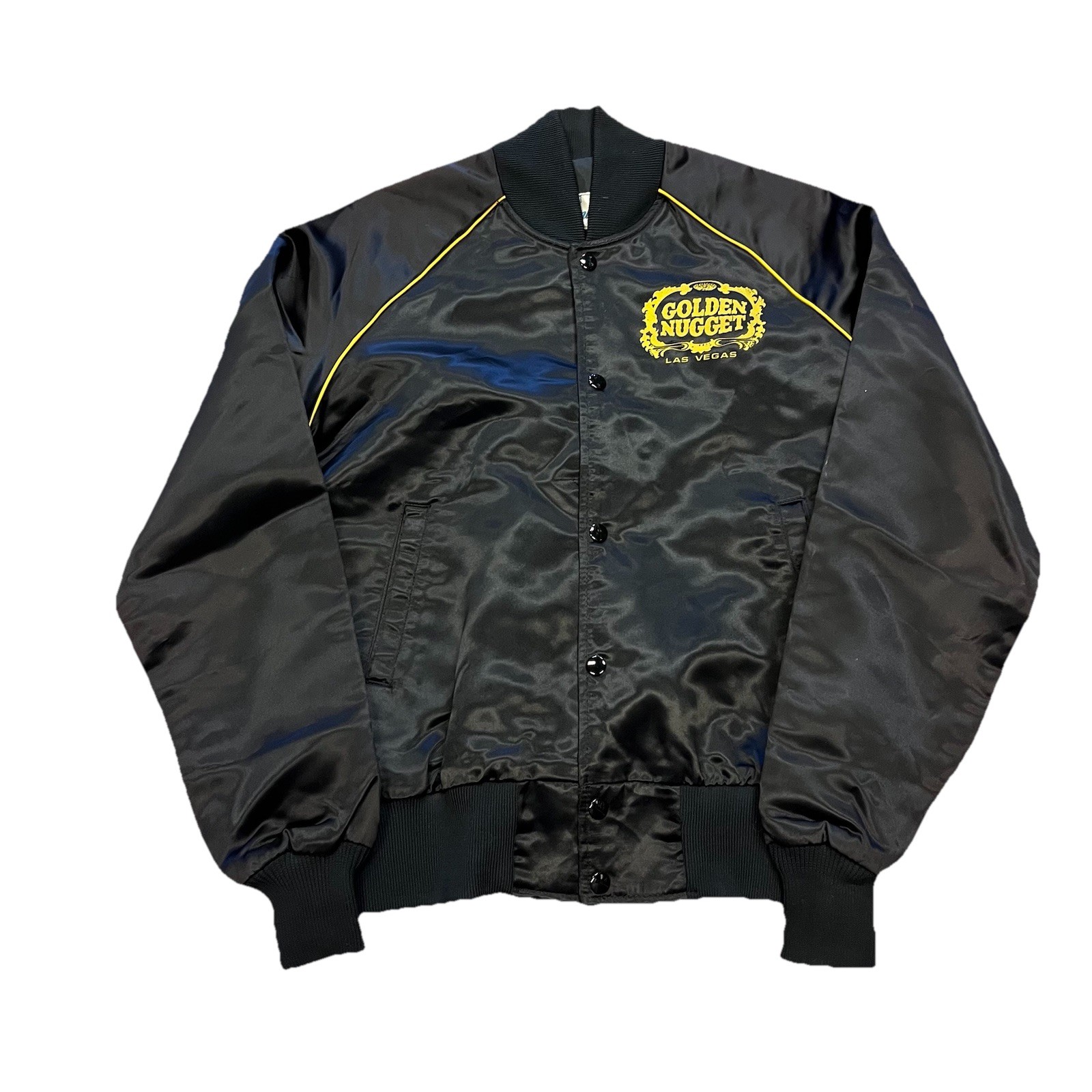 VTG 70\'S GOLDEN NUGGET LAS VEGAS CASINO BLACK BOMBER JACKET CASINO SZ M (37) VTG 70\'S GOLDEN NUGGET LAS VEGAS CASINO BLACK BOMBER JACKET CASINO SZ M (37)
