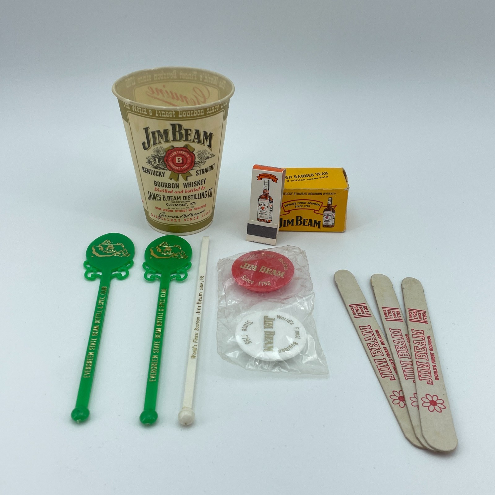 JIM BEAM Vintage Bourbon Advertising Barware Lot Swizzle Sticks Cup Promo NOS