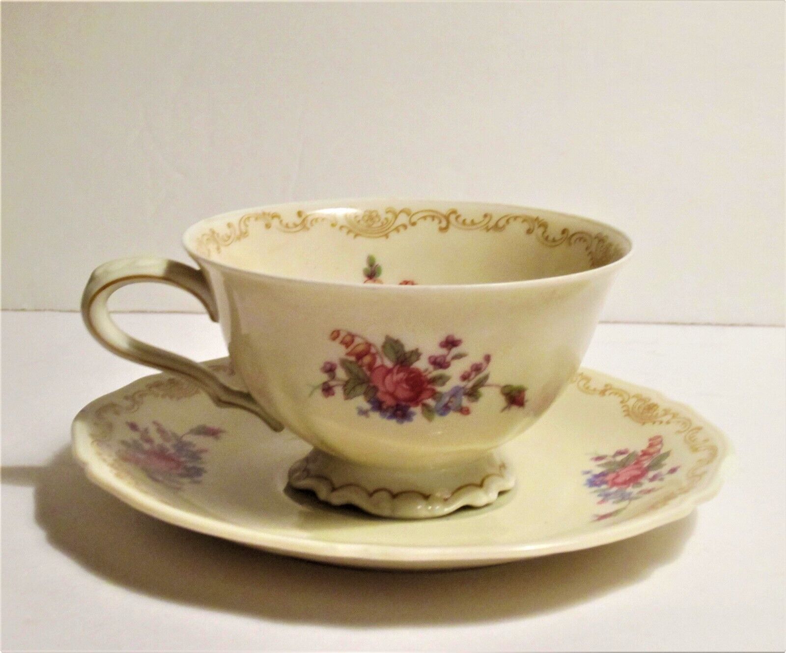  VINTAGE HUTSCHENREUTHER SELB US ZONE TEA CUP AND SAUCER ROSES BAVARIA GERMANY