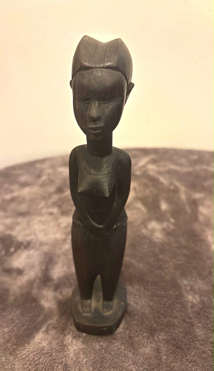 Vintage African Hand Carved Ebony Wood Female Figure Statue African Art 9.5\