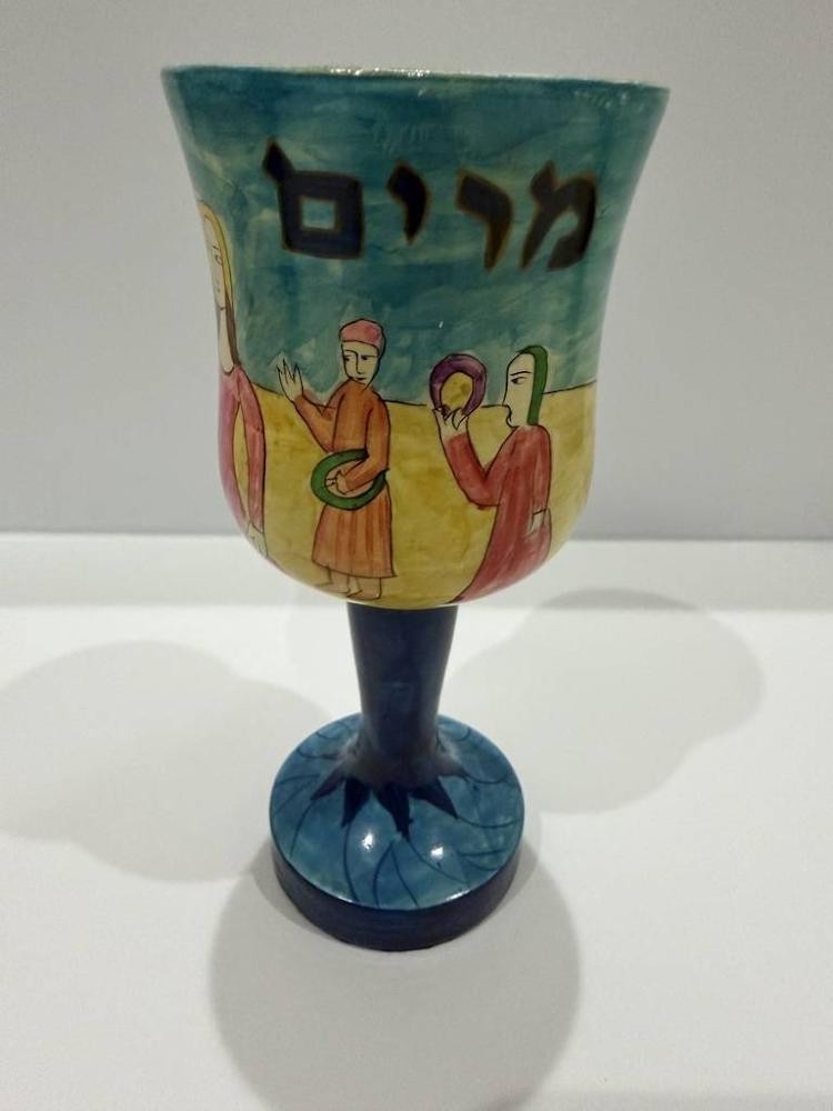 Yair Emanuel Hand Painted Wood Miriam Cup Passover Seder Judaica Signed Goblet Yair Emanuel Hand Painted Wood Miriam Cup Passover Seder Judaica Signed Goblet