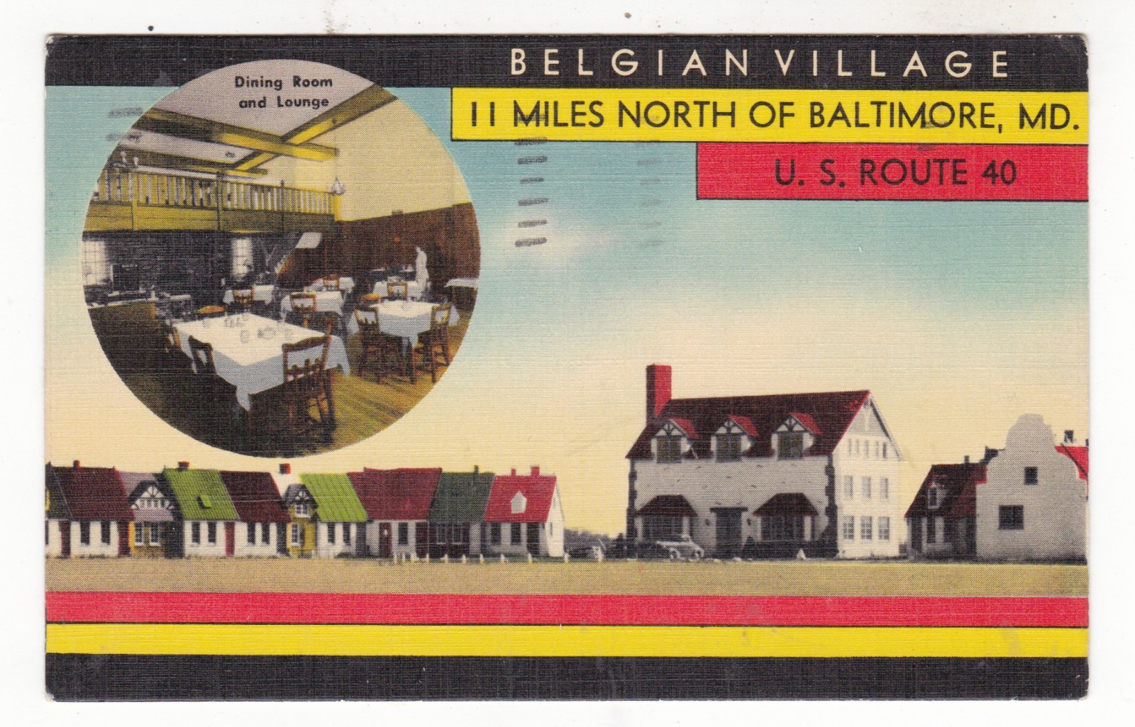 1944 BALTIMORE MARYLAND BELGIAN VILLAGE MOTEL RESTAURANT HWY 40 POSTCARD MD OLD