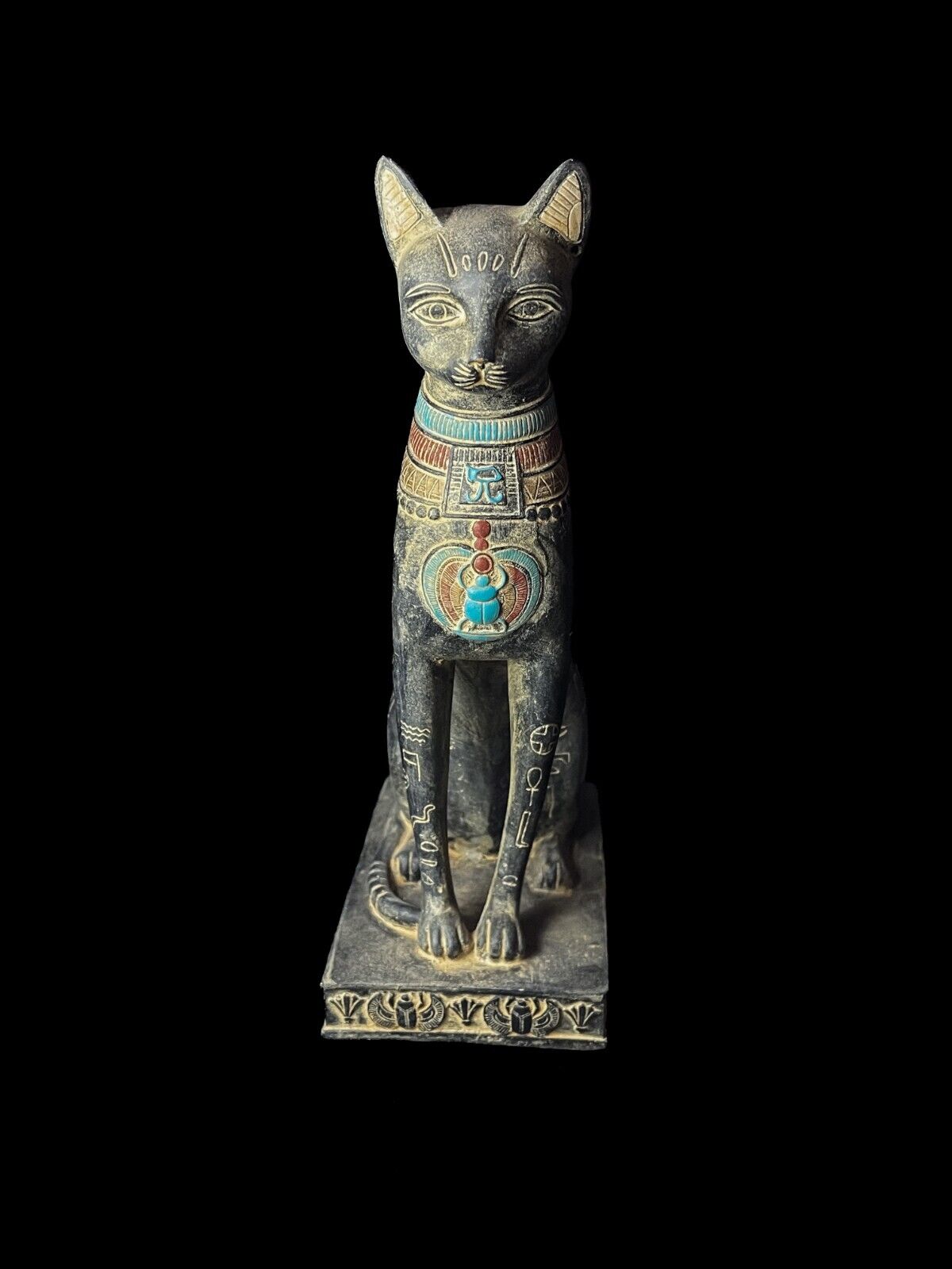 Egyptian Cat Goddess Bastet Statue from Stone , Handmade statue with Scarab
