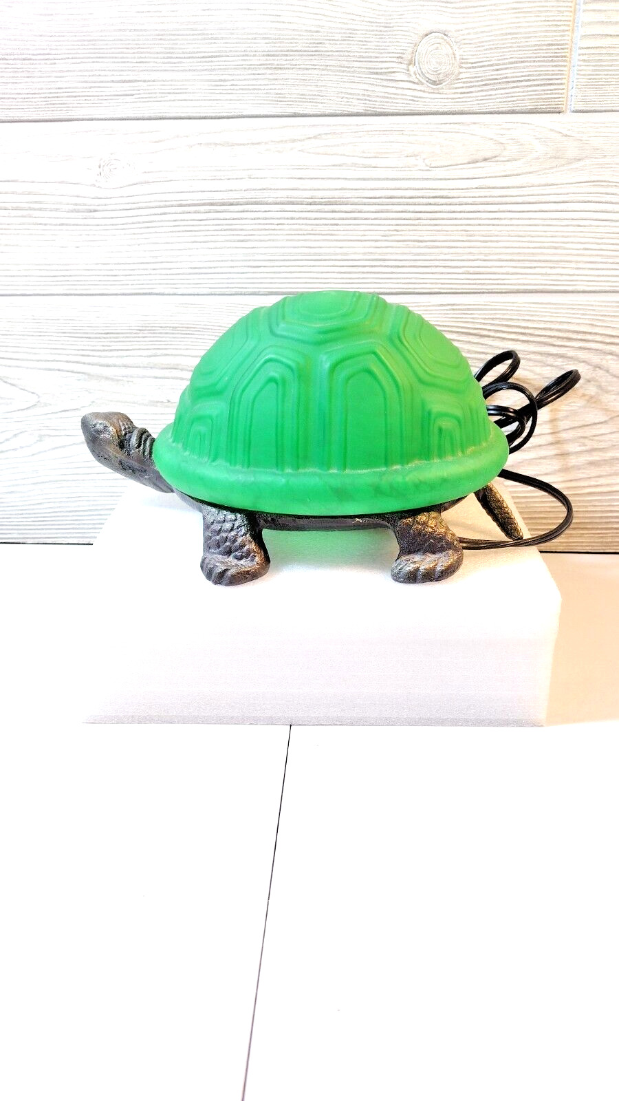 Vintage Green Frosted Glass Turtle Shell Table Lamp Night Light Tiffany Style