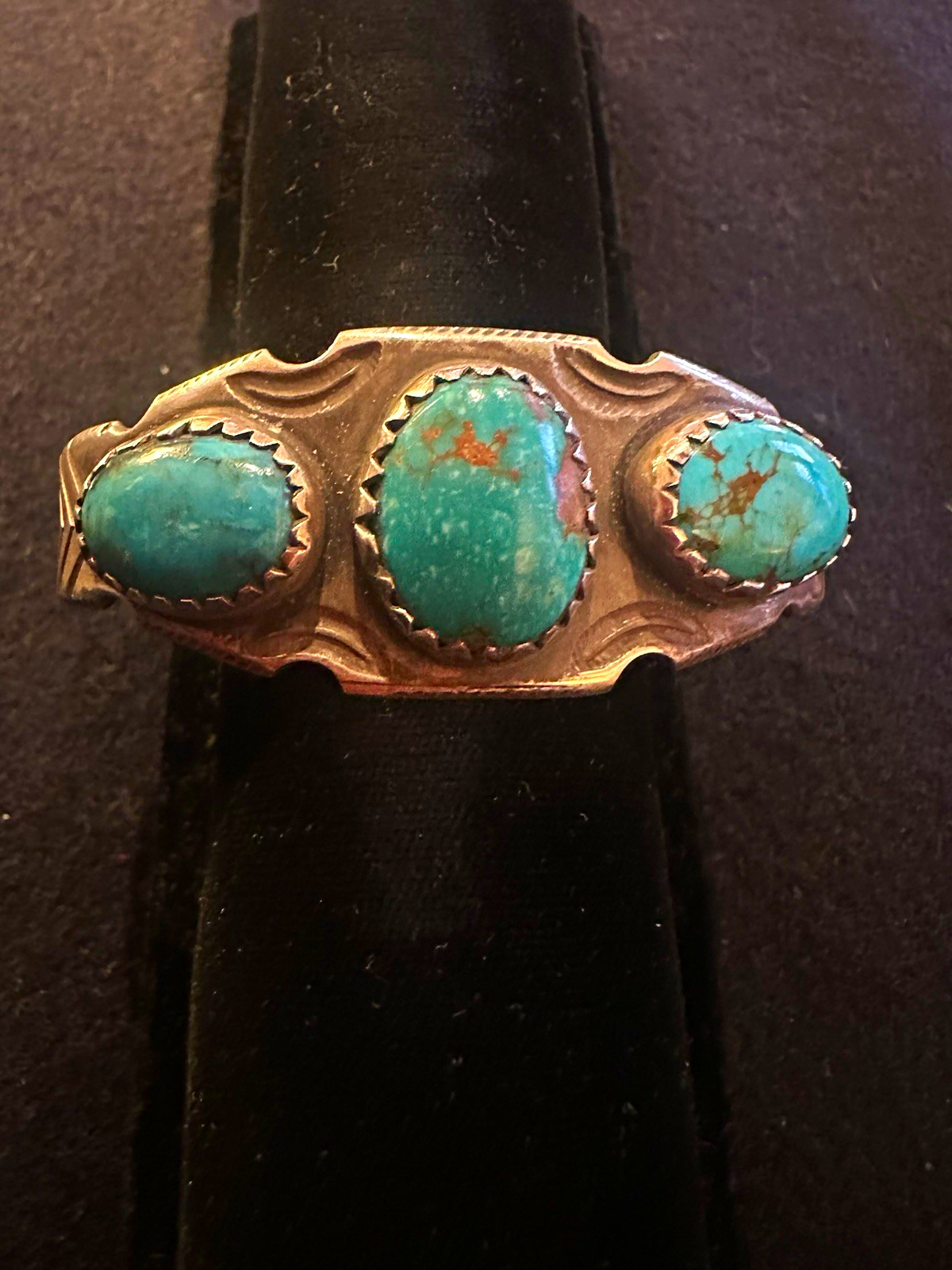 Vintage Native American ingot silver and 3 turquoise stone cuff.