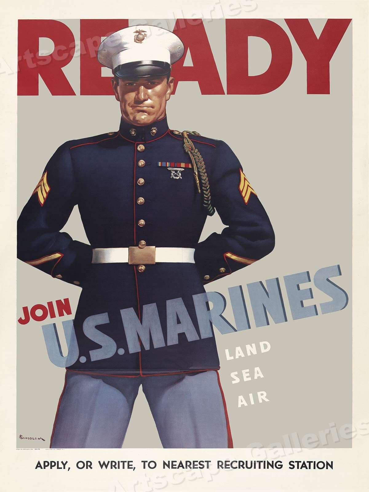 1942 Join the US Marines WWII Historic Vintage Enlistment Poster  - 18x24