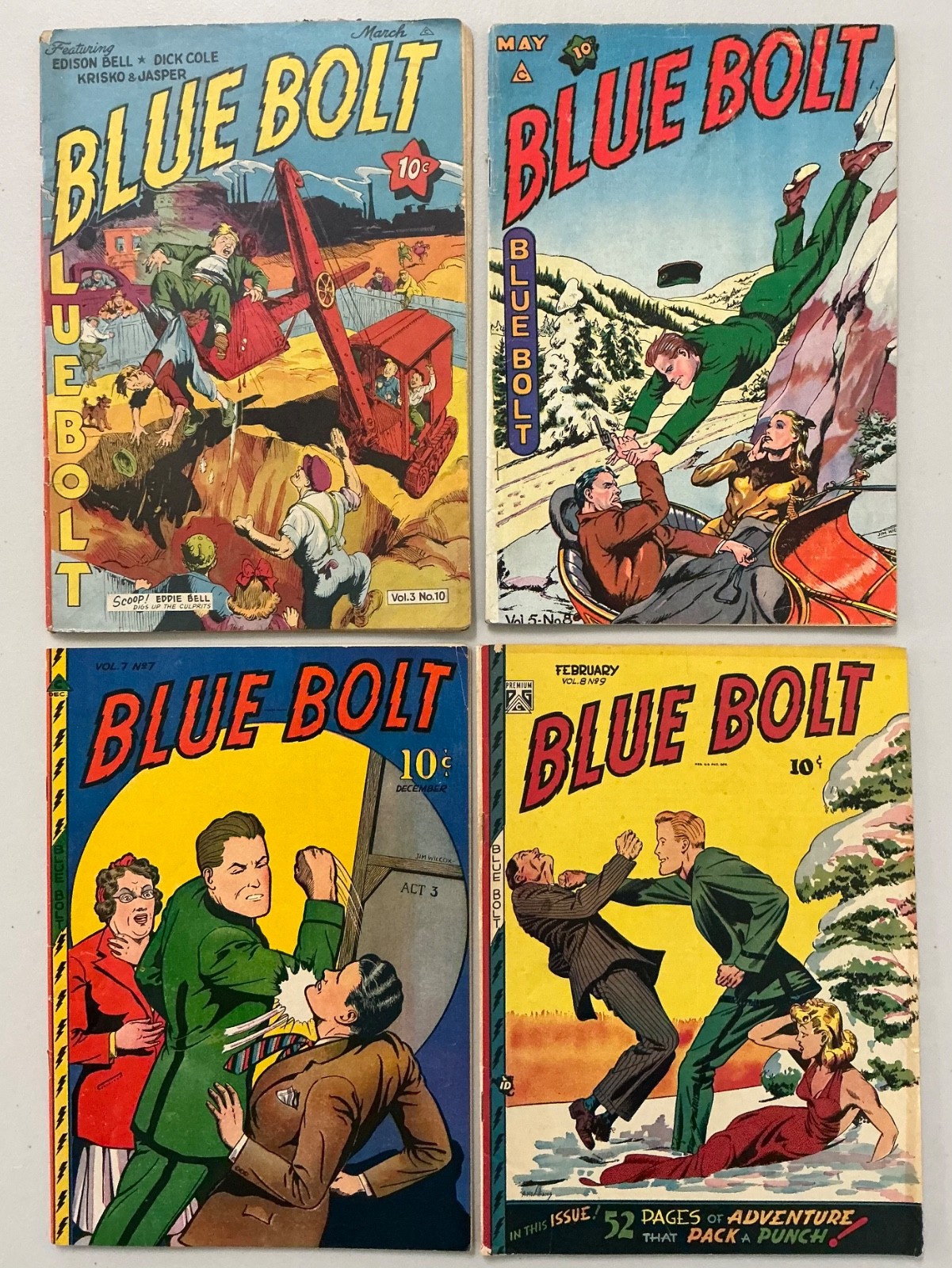 Blue Bolt lot of 4 Mid grade 1940's comics Novelty Press (1331)