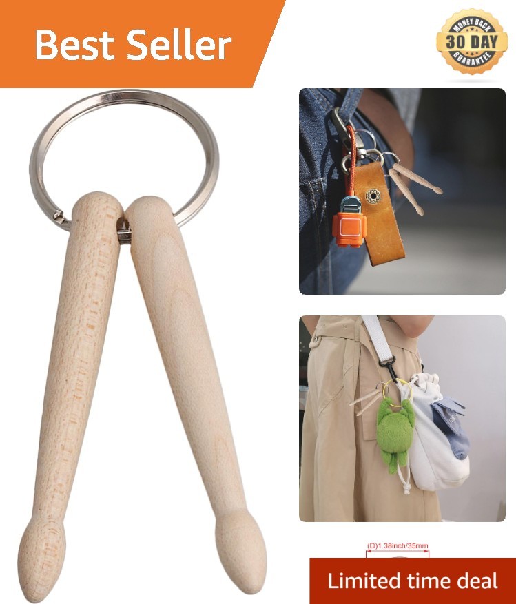 Stylish Natural Wood Drum Keyring with Drumsticks - Multi-Purpose Accessory Stylish Natural Wood Drum Keyring with Drumsticks - Multi-Purpose Accessory