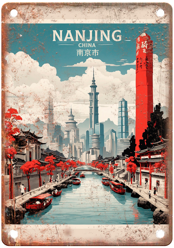 Vintage Nanjing China Retro Look Travel Poster Metal Sign T2923 Vintage Nanjing China Retro Look Travel Poster Metal Sign T2923