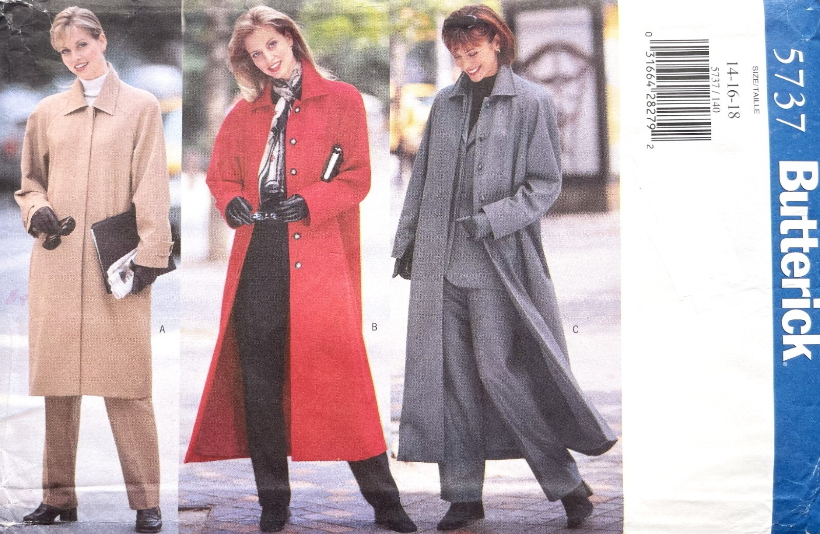 1990's Butterick Misses' Coat Pattern 5737 Size 13-18 UNCUT
