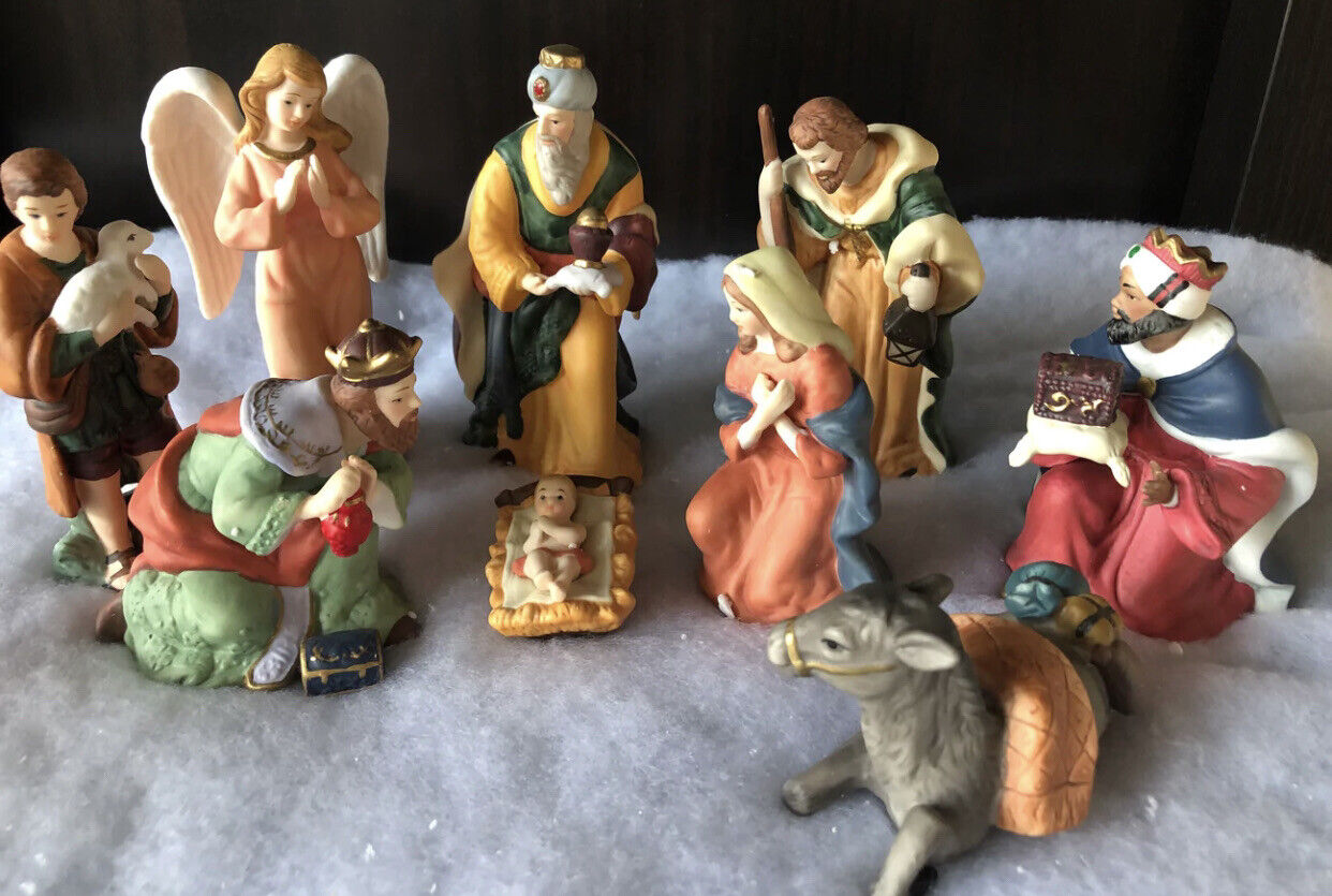 NIB Lenox Xmas Nativity Scene 9 PC Figurine Set Hand Painted New 24k GOLD GIFT