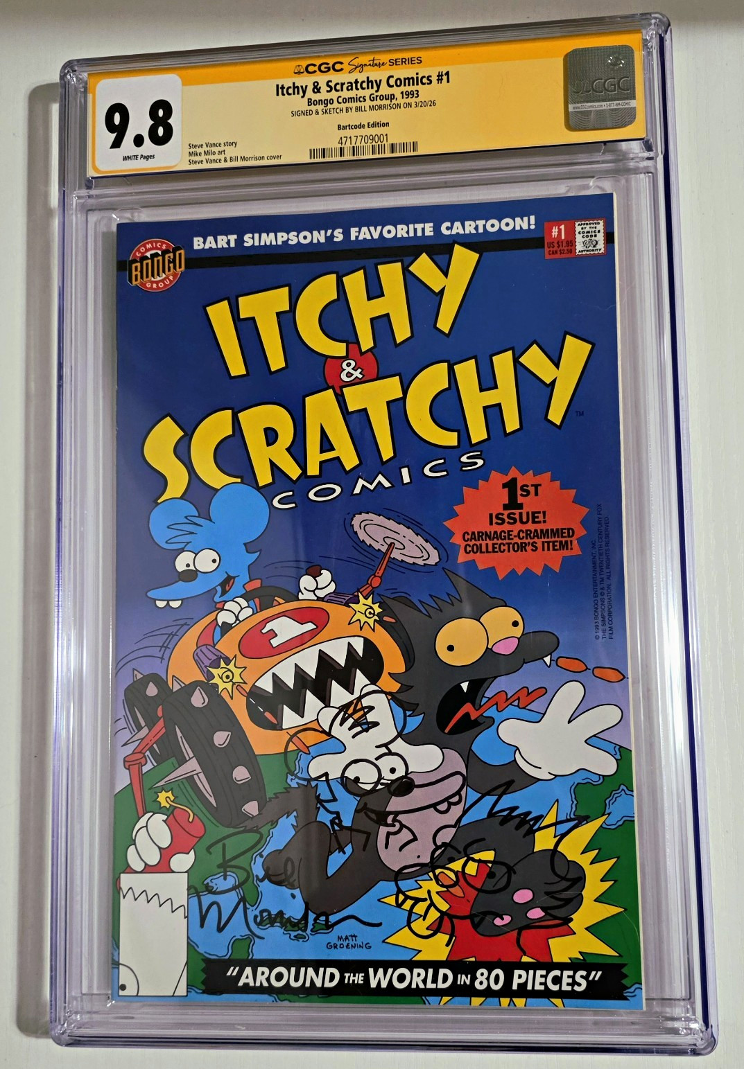 Itchy & Scratchy Comics #1 (1993) Bartcode CGC 9.8 SS Signed Bill Morrison