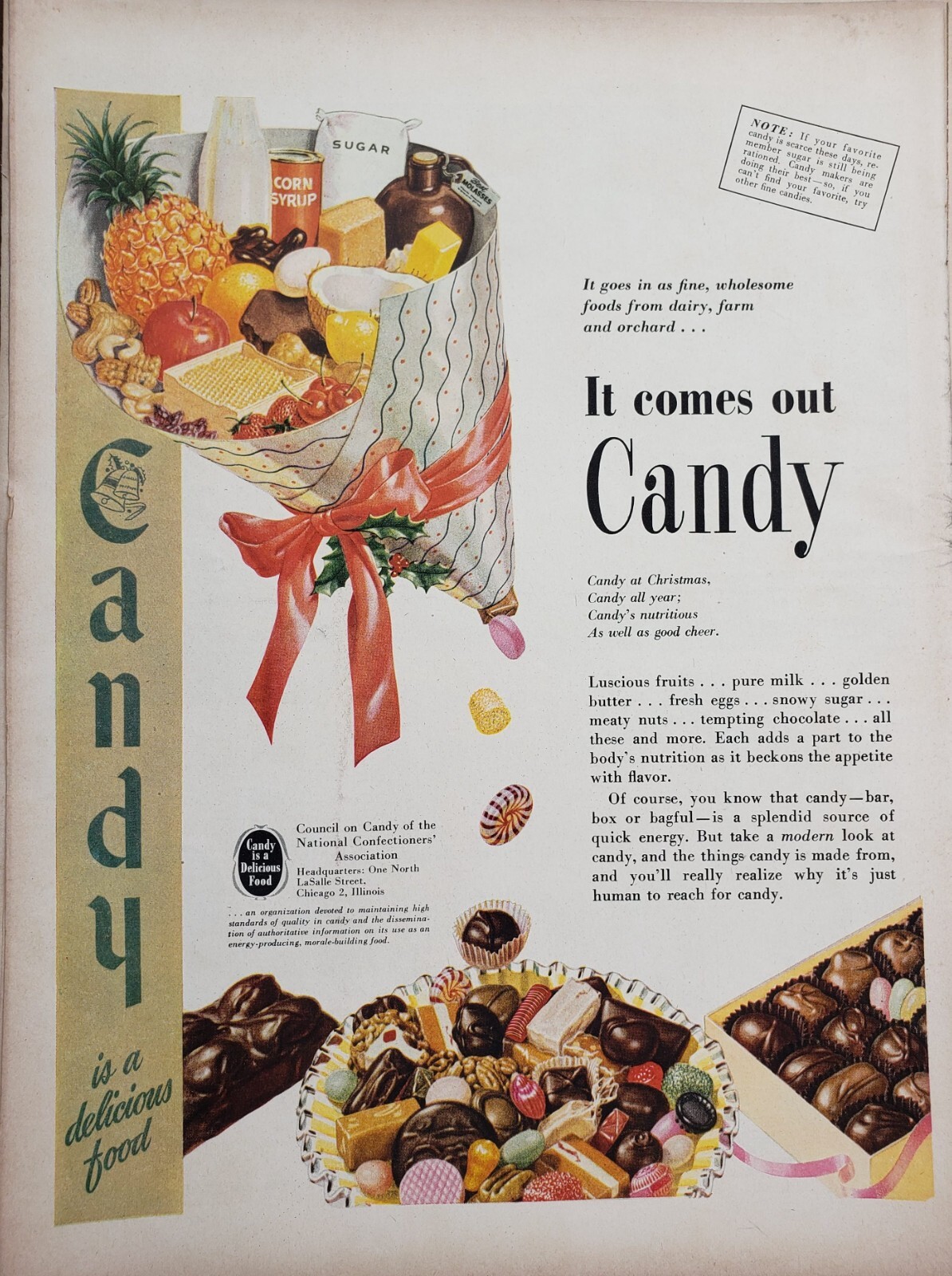 Candy Nat\'l Confectioners\' Assoc Print Ad 1945 Ephemera Wall Art Decor