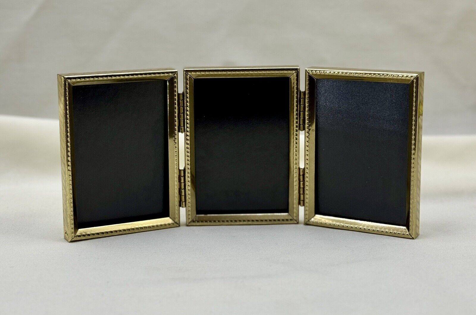 Vintage Mid-Century Ornate Gold Tri-Fold Miniature Photo Frame