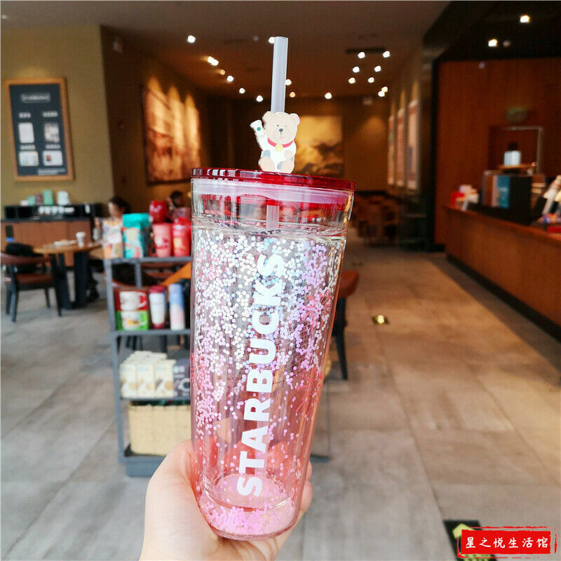 2023 NEW Starbucks Festive red Glass Straw Cups Cute Cartoon Large Capacity Cups
