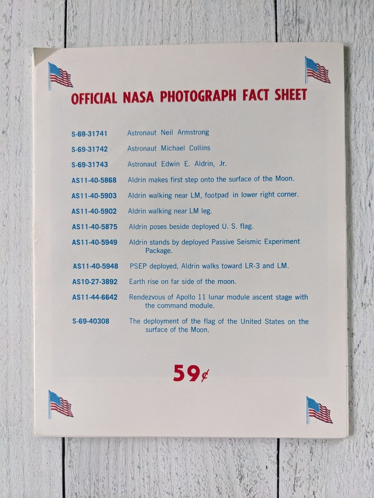 Official 1969 NASA Complete Set TWELVE Apollo 11 MOONLANDING PHOTOS +Fact Sheet
