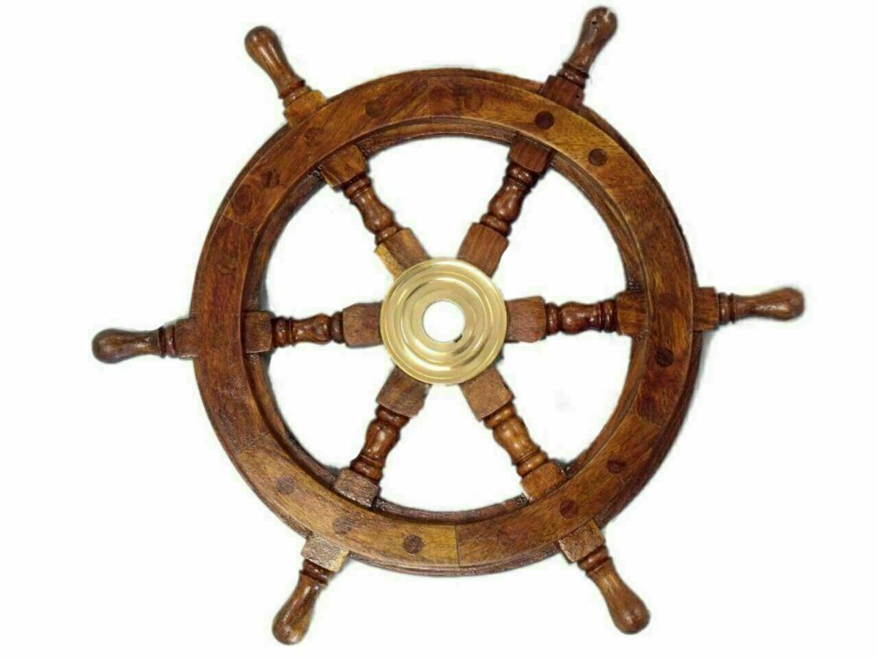 Nautical 12  Boat Brass Pirate Fishing Wood Wheel Ship Wooden SteeringWall Decor