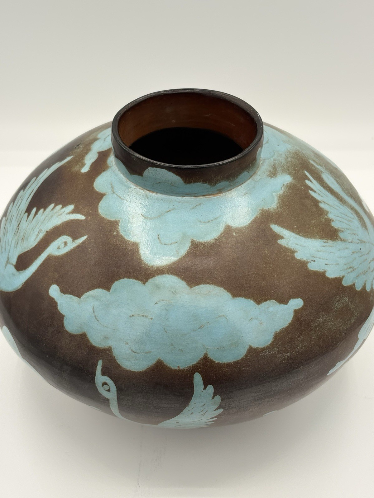 Santodio Paz Juarez Chulucanas Peru Art Pottery Vase Turquoise Birds Signed 8”