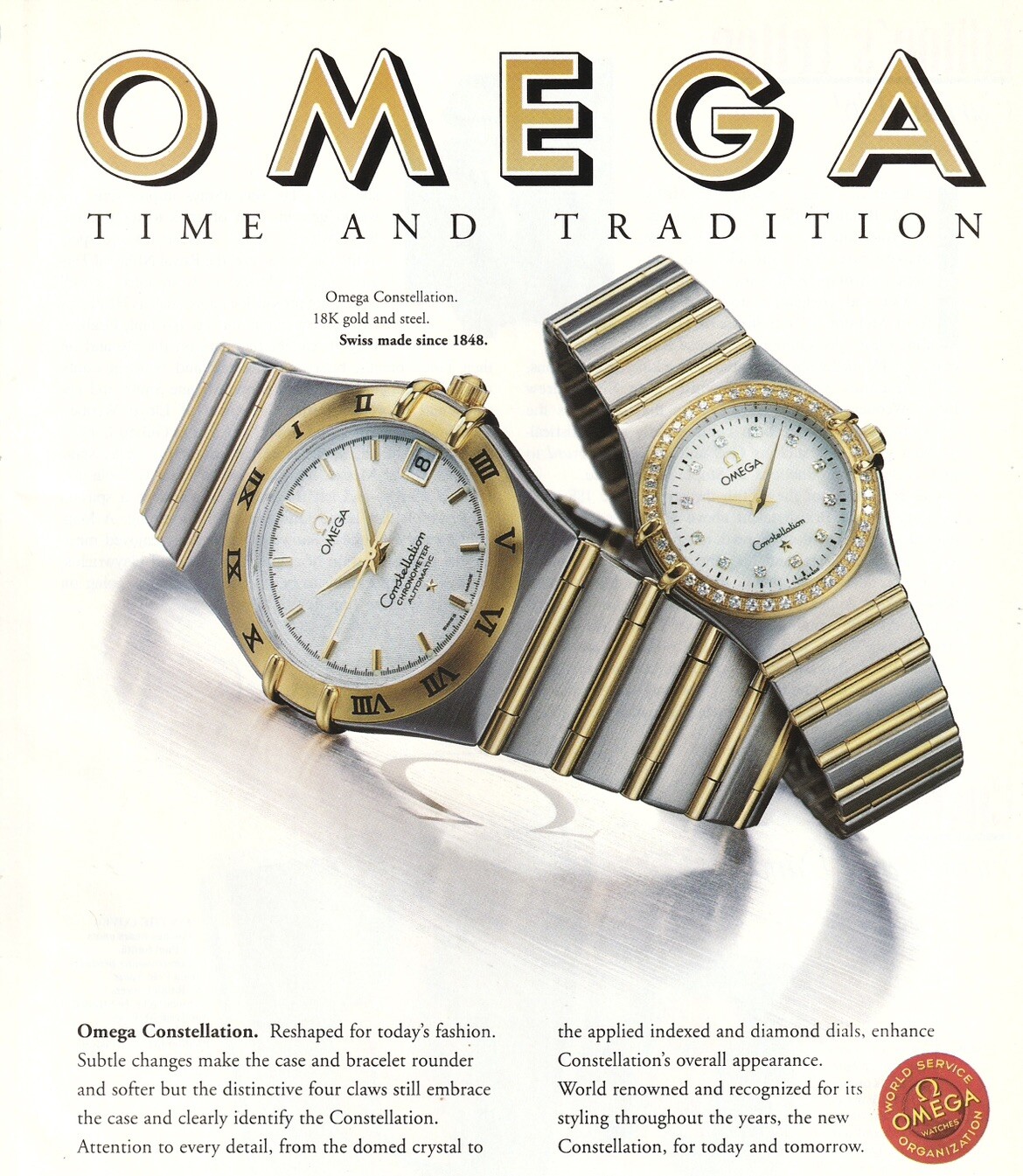 VTG 1995 OMEGA Constellation Watch 18kt Gold Original Print Ad 20x27cm VAN423