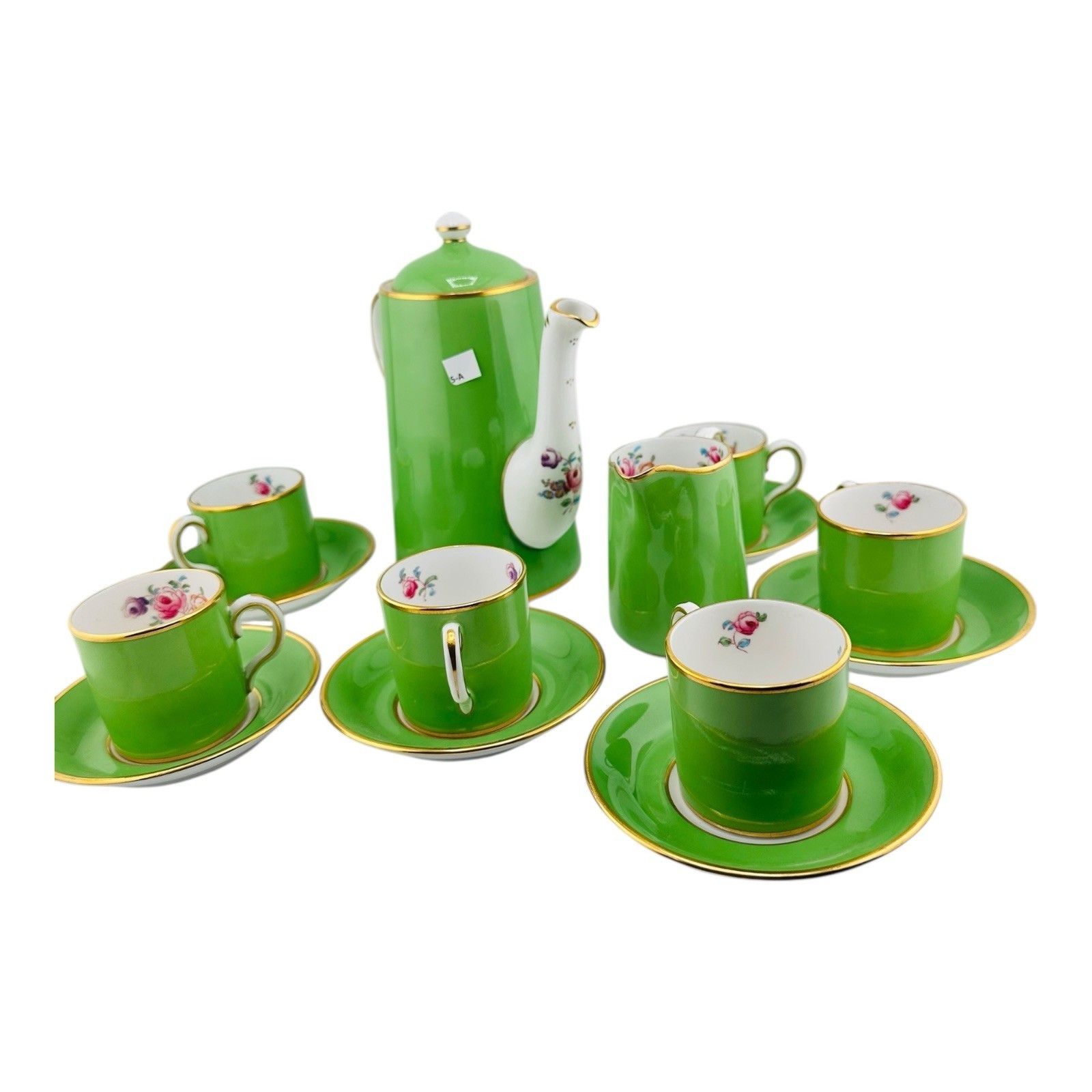 New Chelsea Staffs Green Floral Antique Demitasse Complete Service For 6 FREE SH