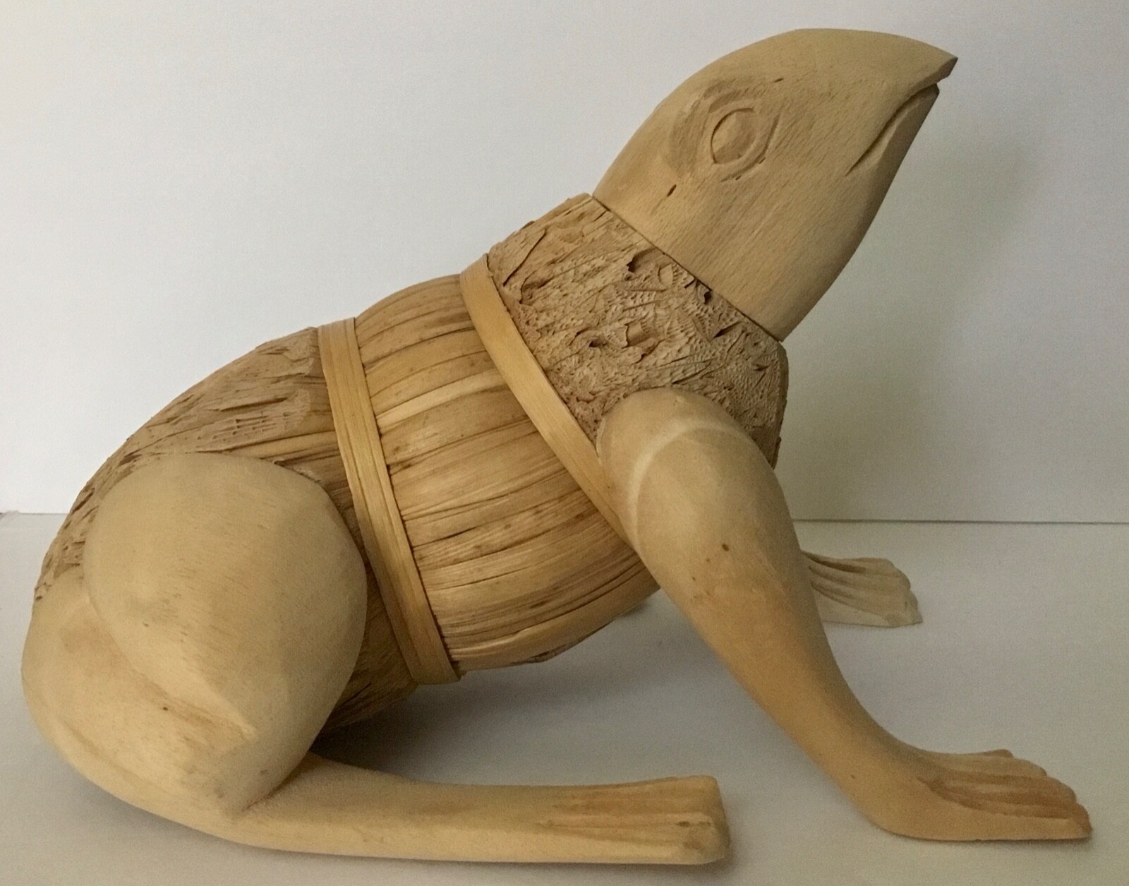 Vintage Frog Decor Handcrafted Balsa Wood Cork Rattan Figurine New Old Stock